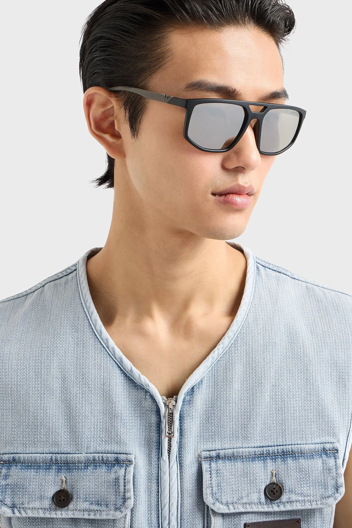Emporio Armani Güneş Erkek Gözlük 0EA4248U 50016G 58 Mat Siyah-Açık Gri Aynalı Gümü - 2