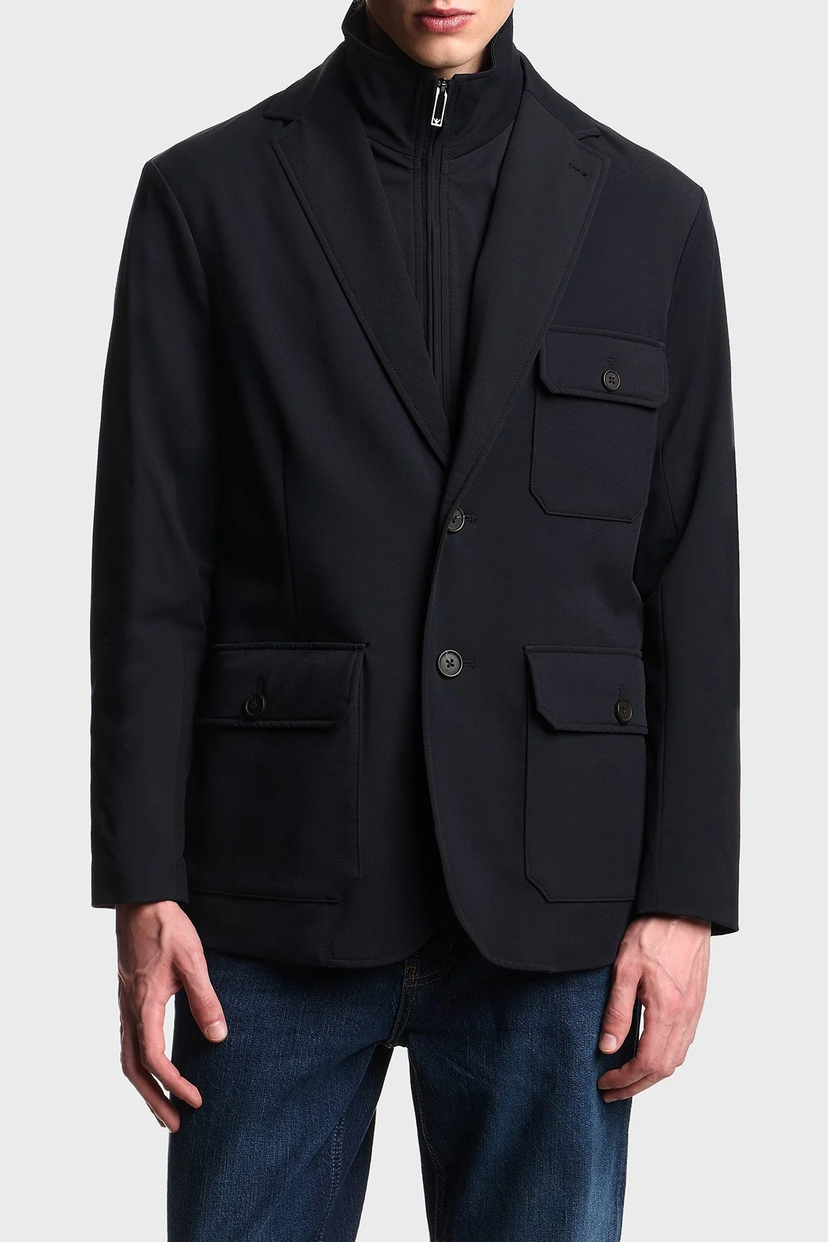 Emporio Armani Hafif Dolgulu Regular Fit Kruvaze Yaka Blazer Erkek Ceket EM003835 AF18502 UB118 LACİVERT - 8