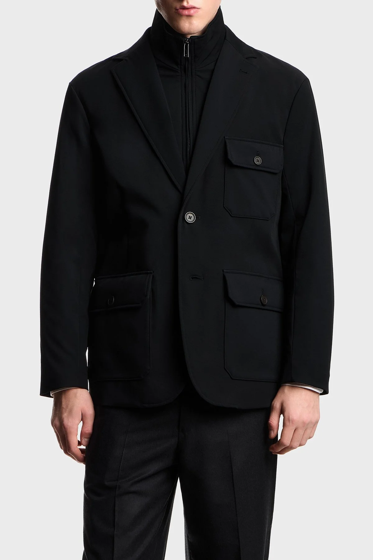 Emporio Armani Hafif Dolgulu Regular Fit Kruvaze Yaka Blazer Erkek Ceket EM003835 AF18502 UC001 SİYAH - 1