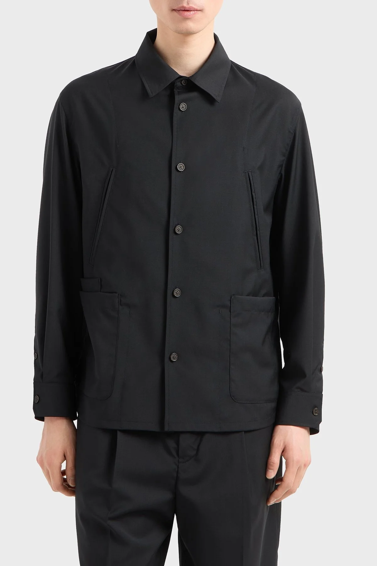 Emporio Armani Hafif Yünlü Regular Fit Uzun Kollu Erkek Gömlek Ceket EM001480 AF13821 UC001 SİYAH - 1