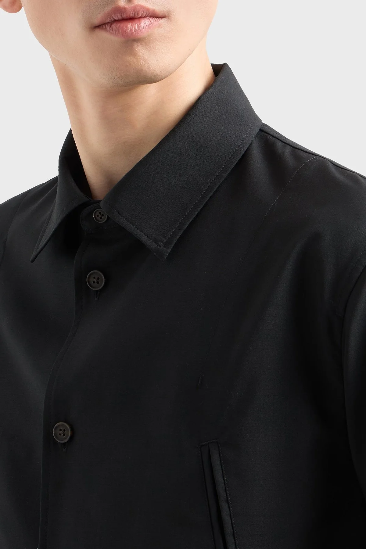 Emporio Armani Hafif Yünlü Regular Fit Uzun Kollu Erkek Gömlek Ceket EM001480 AF13821 UC001 SİYAH - 4