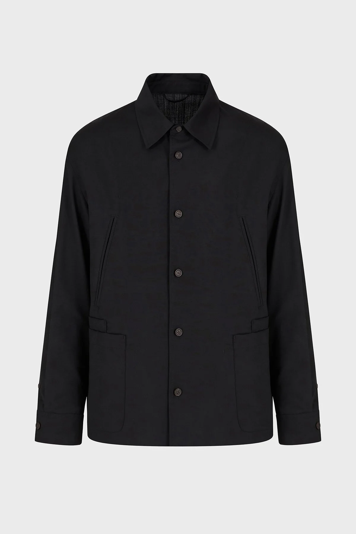 Emporio Armani Hafif Yünlü Regular Fit Uzun Kollu Erkek Gömlek Ceket EM001480 AF13821 UC001 SİYAH - 5