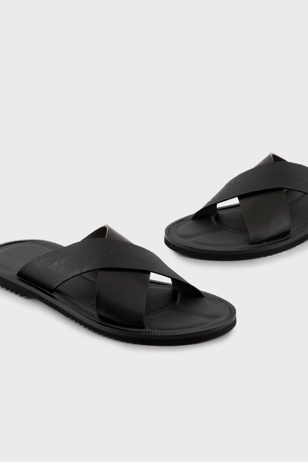 Emporio Armani Hakiki Deri Düz Erkek Terlik X4P125 XN789 K001 SİYAH - 11