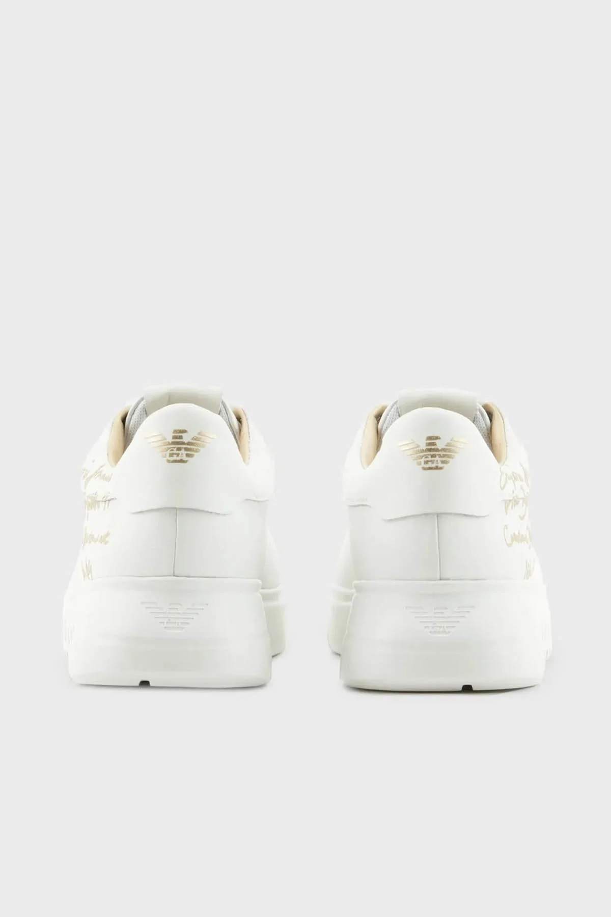 Emporio Armani Hakiki Deri Logolu Sneaker Bayan Ayakkabı X3X024 XN894 N195 BEYAZ - 4