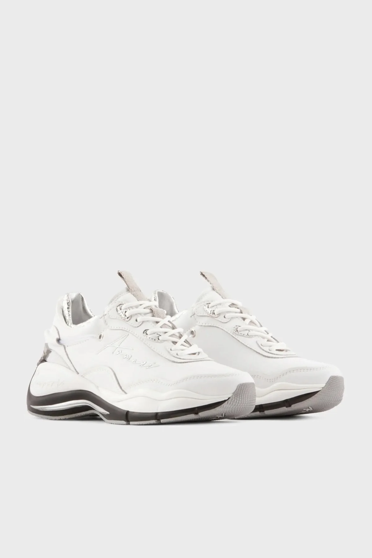 Emporio Armani Hakiki Deri Sneaker Bayan Ayakkabı X3X173 XN759 M696 BEYAZ-GÜMÜŞ - 2