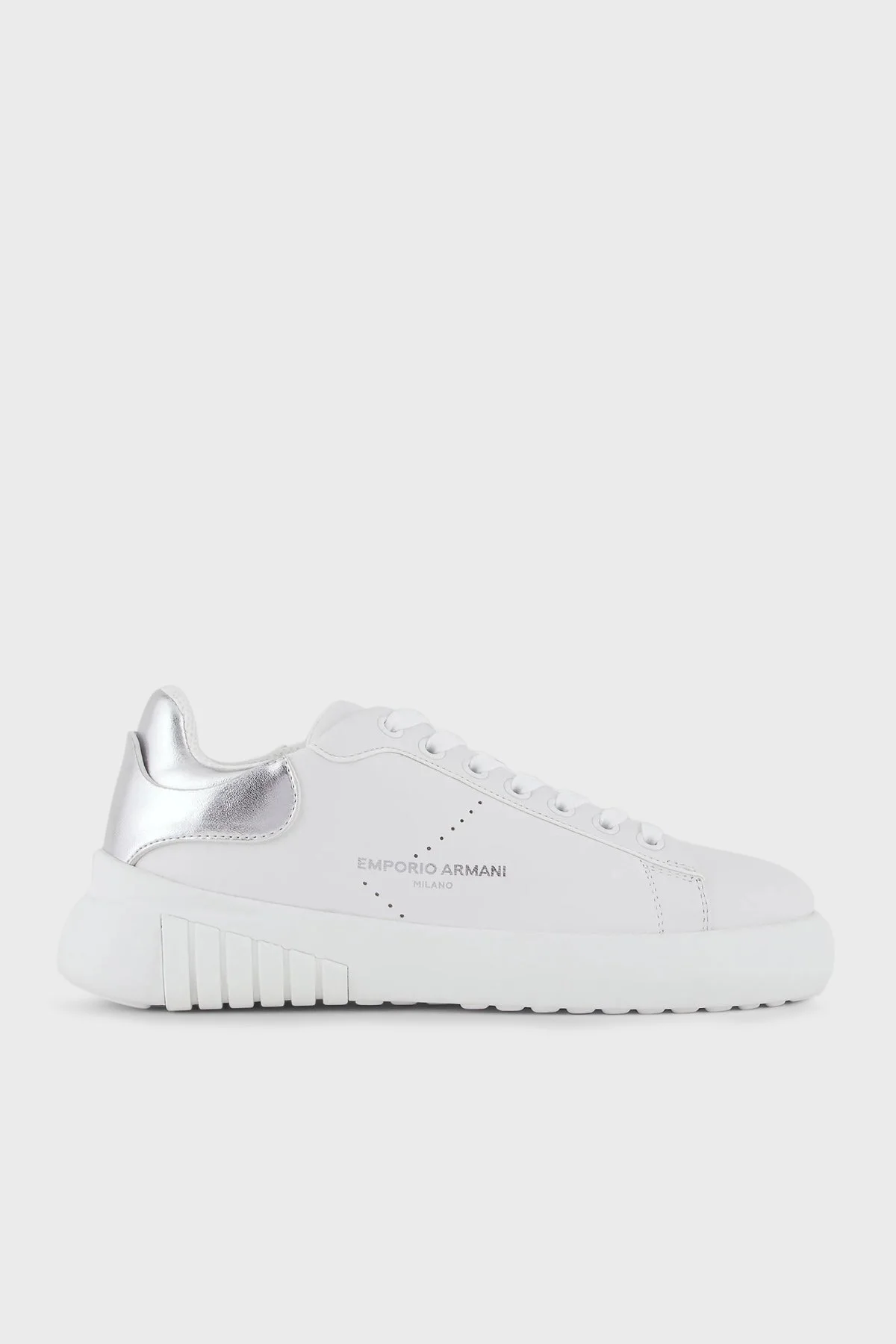 Emporio Armani Hakiki Deri Sneaker Bayan Ayakkabı X3X187 XN850 M696 BEYAZ-GÜMÜŞ - 7