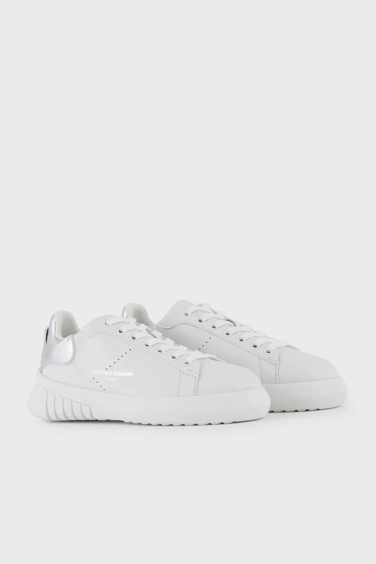 Emporio Armani Hakiki Deri Sneaker Bayan Ayakkabı X3X187 XN850 M696 BEYAZ-GÜMÜŞ - 8