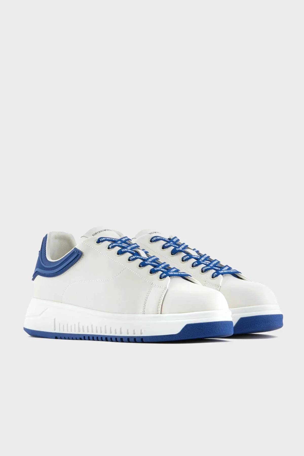 Emporio Armani Hakiki Deri Sneaker Erkek Ayakkabı X4X264 XN001 N644 BEYAZ-LACİVERT - 2