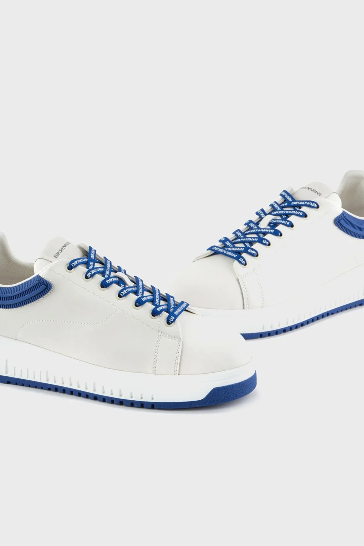 Emporio Armani Hakiki Deri Sneaker Erkek Ayakkabı X4X264 XN001 N644 BEYAZ-LACİVERT - 4