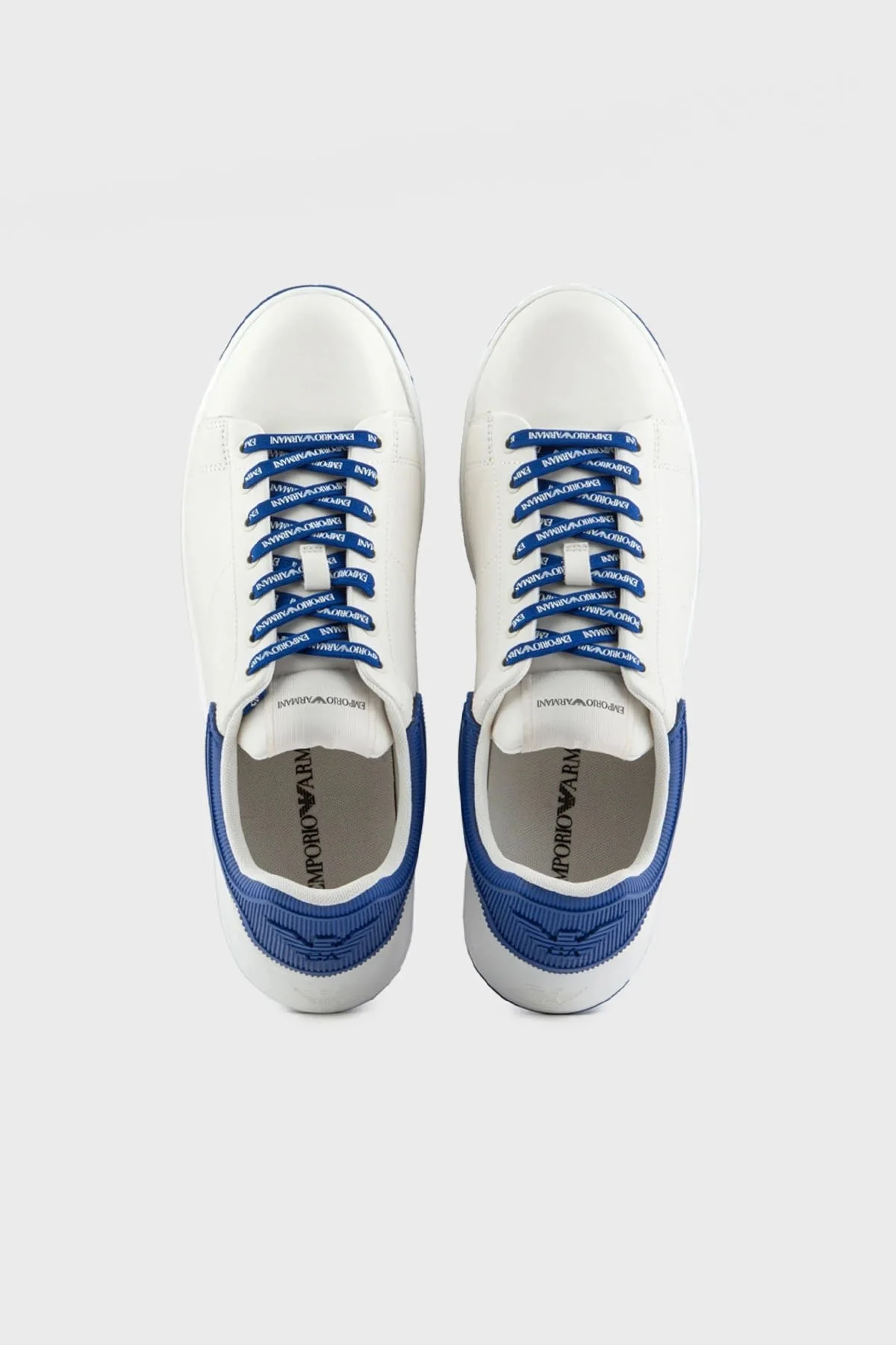 Emporio Armani Hakiki Deri Sneaker Erkek Ayakkabı X4X264 XN001 N644 BEYAZ-LACİVERT - 6