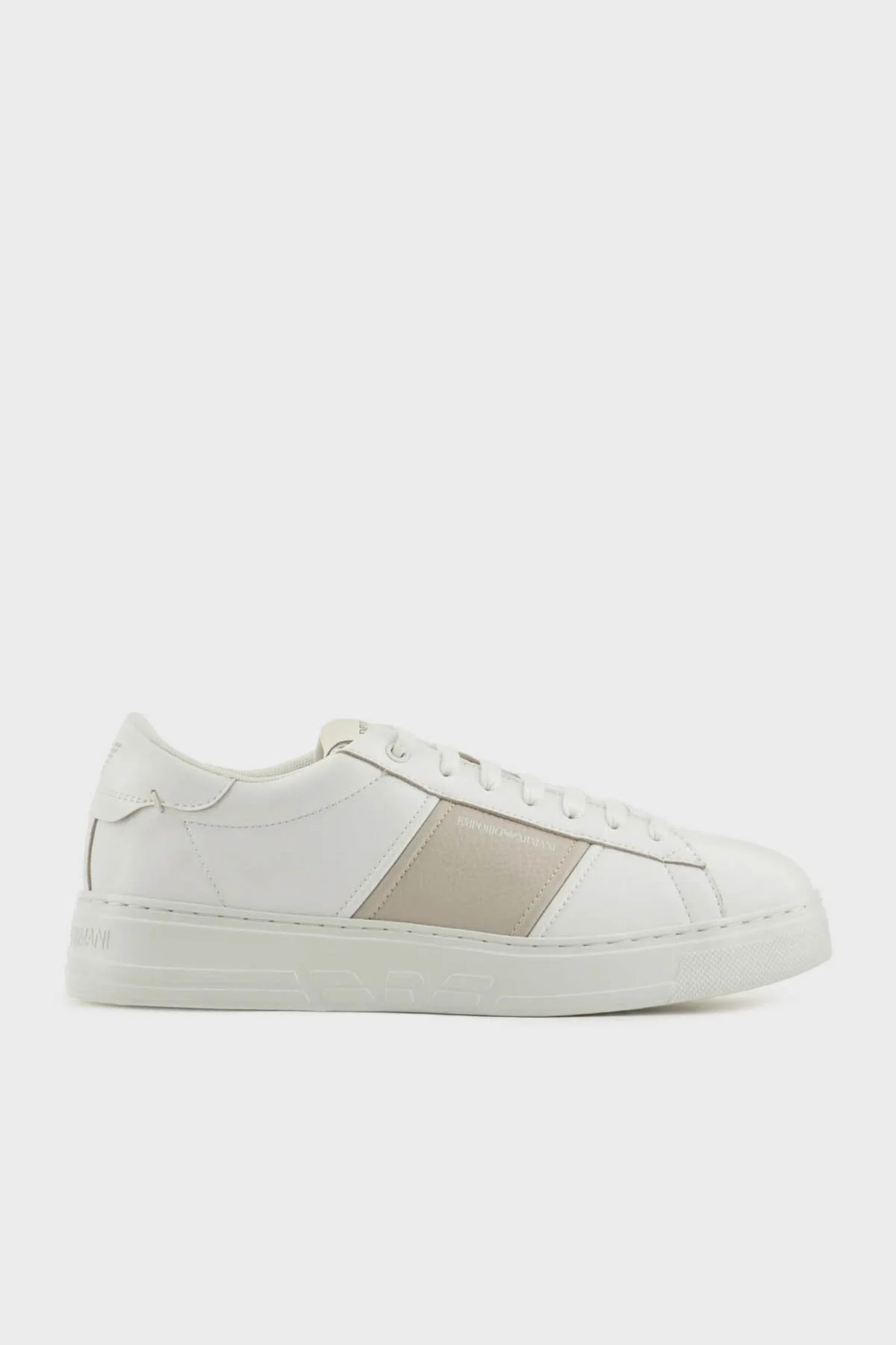 Emporio Armani Hakiki Deri Sneaker Erkek Ayakkabı X4X570 XN840 T850 BEYAZ - 1