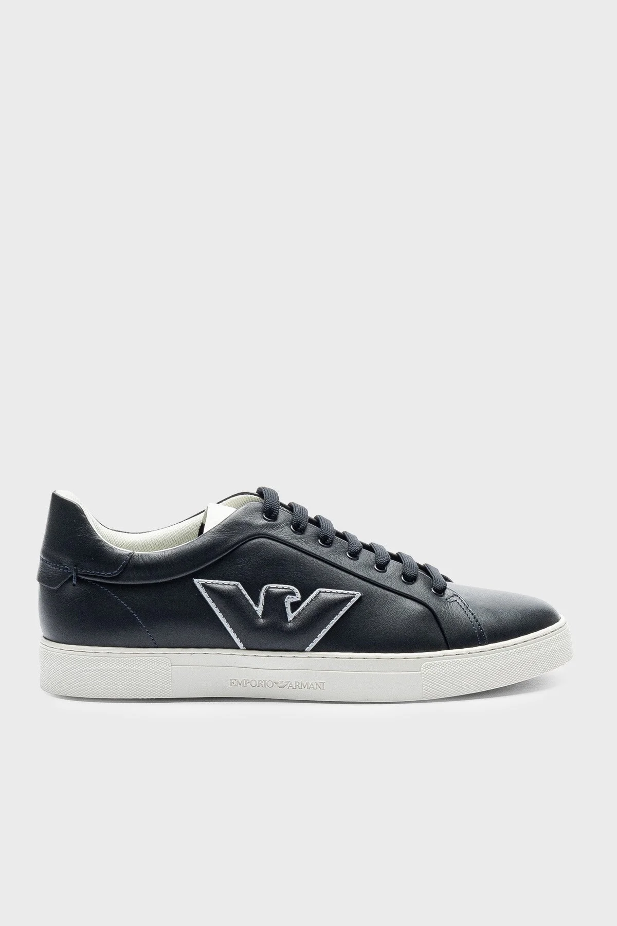 Emporio Armani Hakiki Deri Sneaker Erkek Ayakkabı X4X598 XN633 K568 LACİVERT-BEYAZ - 1