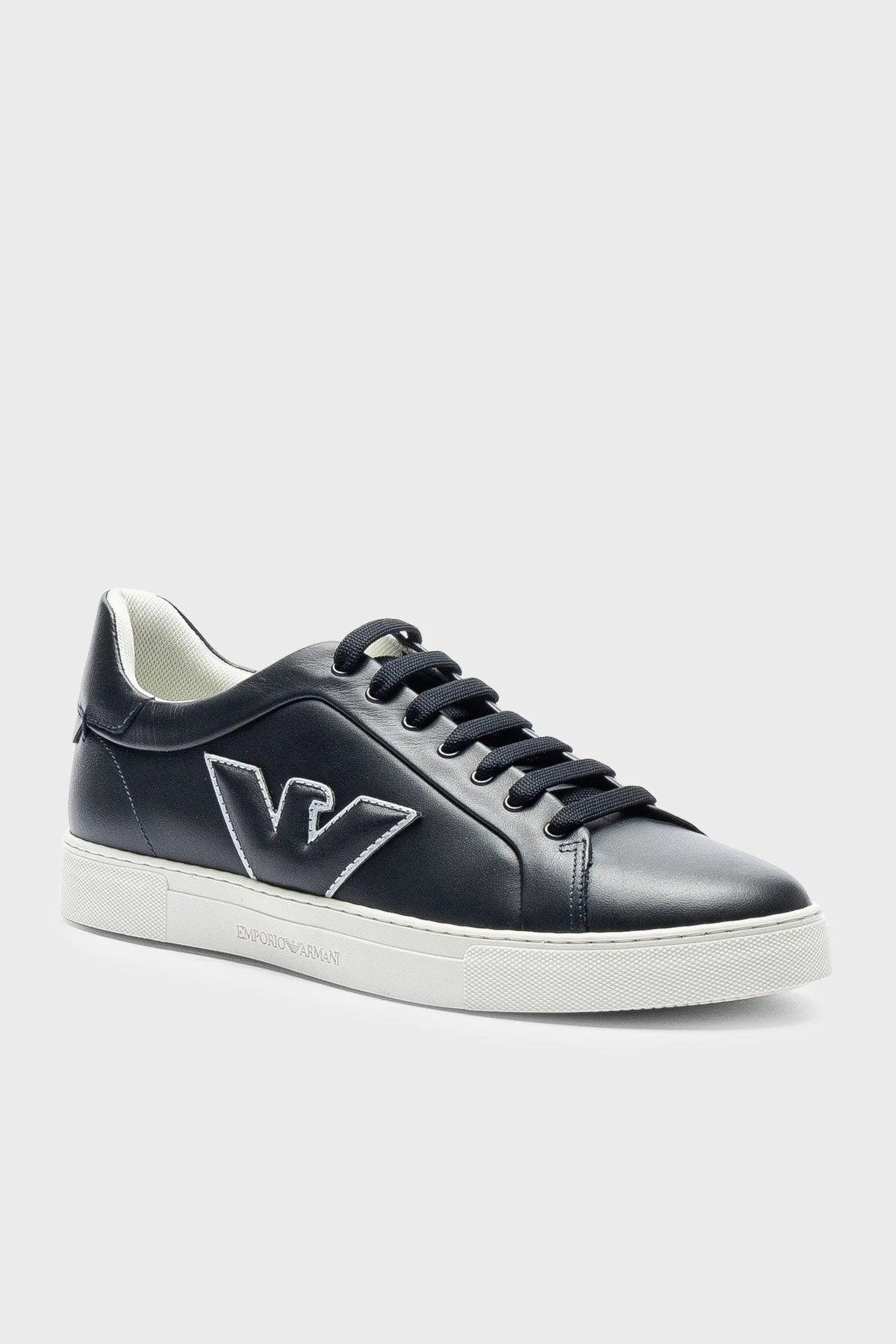 Emporio Armani Hakiki Deri Sneaker Erkek Ayakkabı X4X598 XN633 K568 LACİVERT-BEYAZ - 2