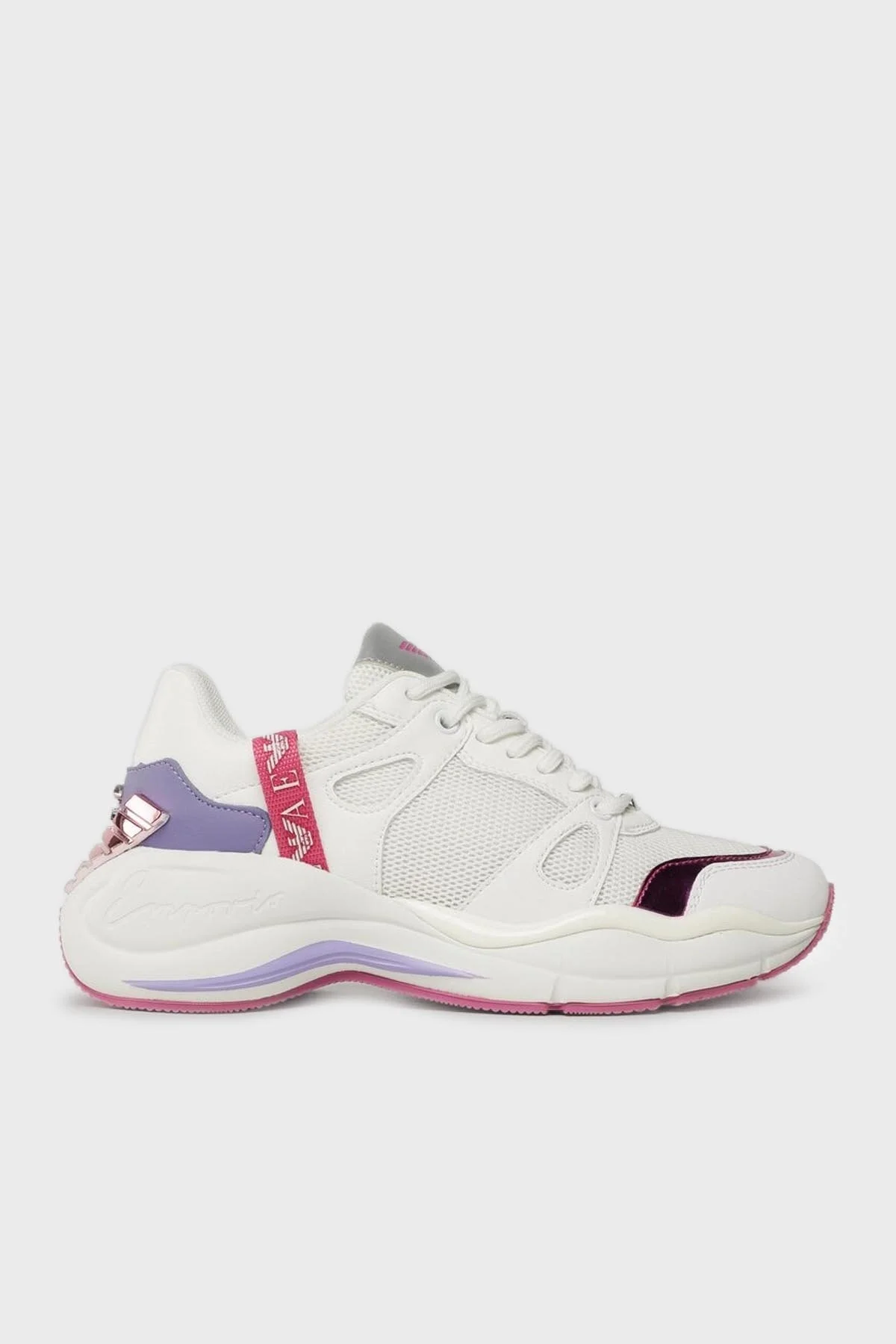 Emporio Armani Hakiki Deri Spor Bayan Ayakkabı X3X184 XN829 S784 BEYAZ-PEMBE - 1