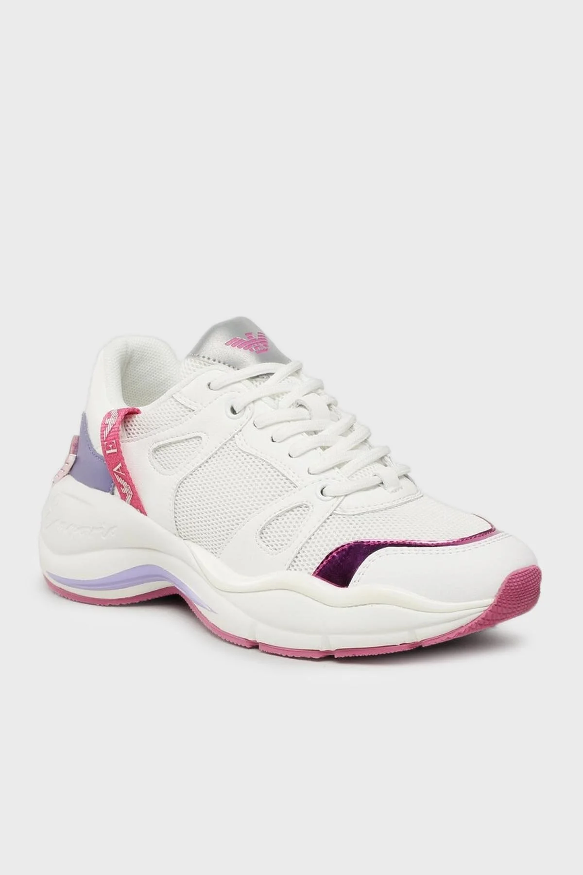 Emporio Armani Hakiki Deri Spor Bayan Ayakkabı X3X184 XN829 S784 BEYAZ-PEMBE - 2