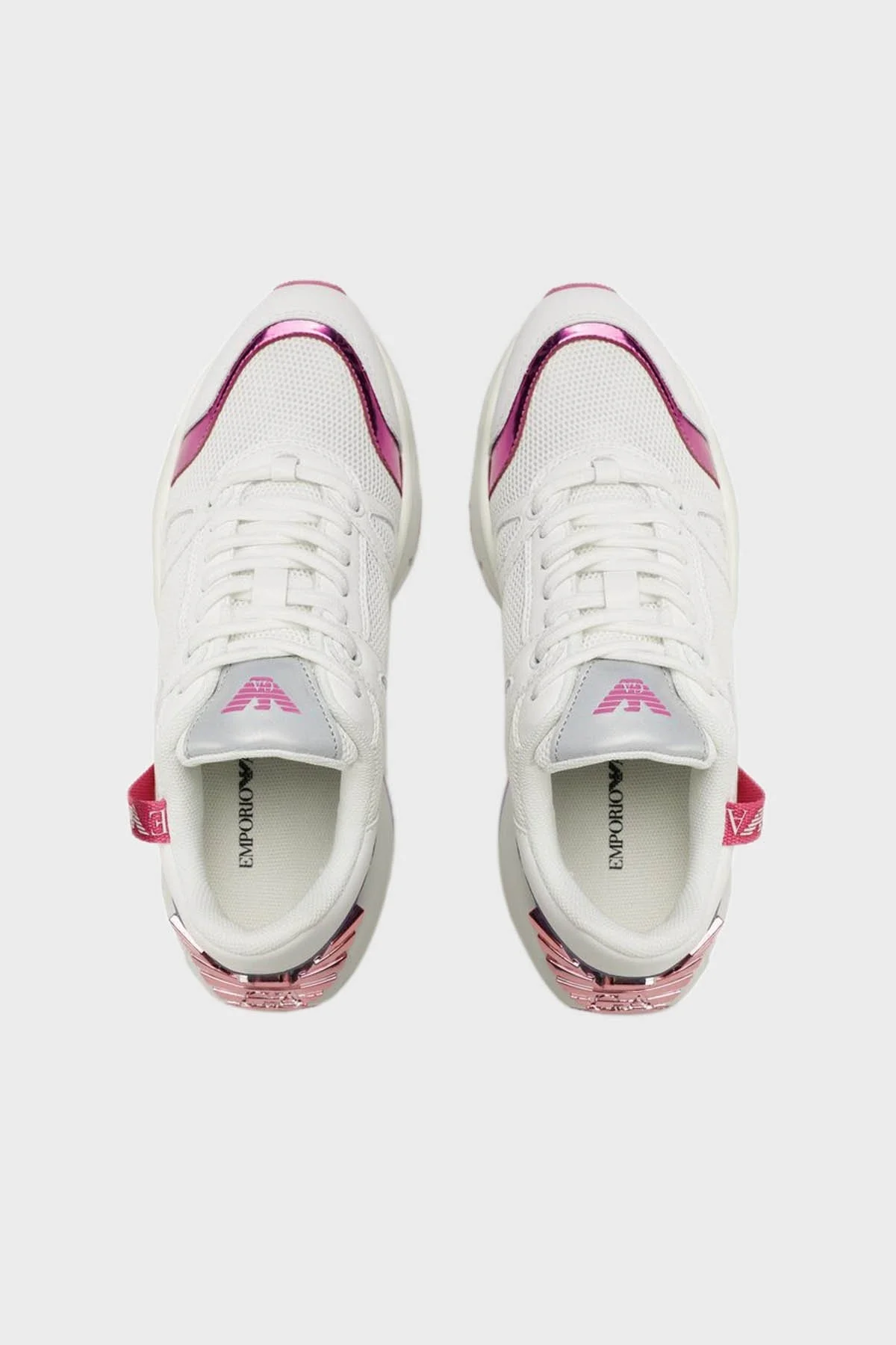 Emporio Armani Hakiki Deri Spor Bayan Ayakkabı X3X184 XN829 S784 BEYAZ-PEMBE - 5