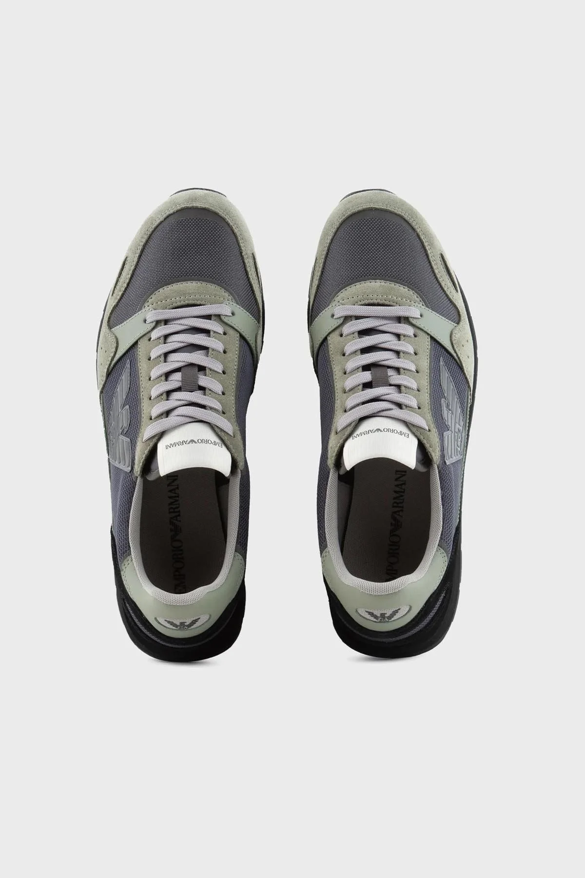 Emporio Armani Hakiki Deri Süet Sneaker Erkek Ayakkabı X4X537 XN730 T084 GRİ-SİYAH - 3