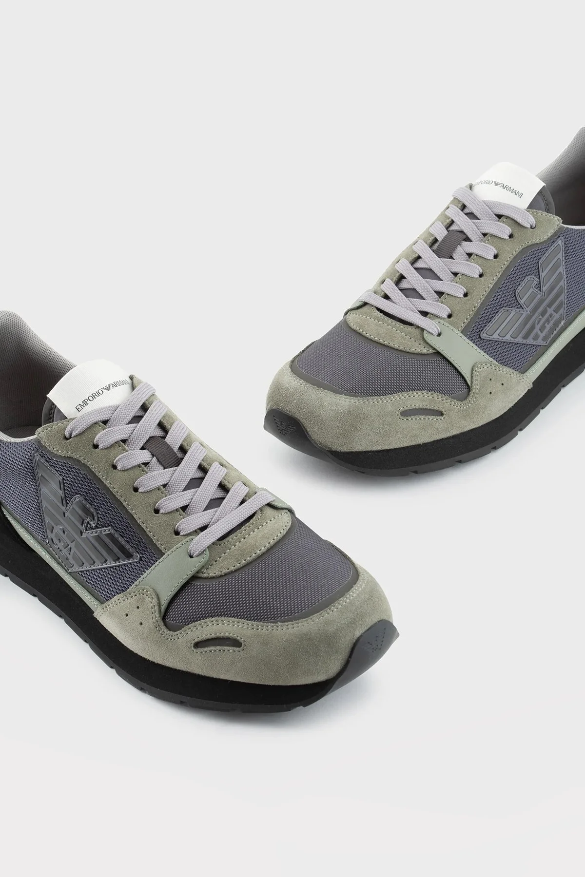 Emporio Armani Hakiki Deri Süet Sneaker Erkek Ayakkabı X4X537 XN730 T084 GRİ-SİYAH - 5