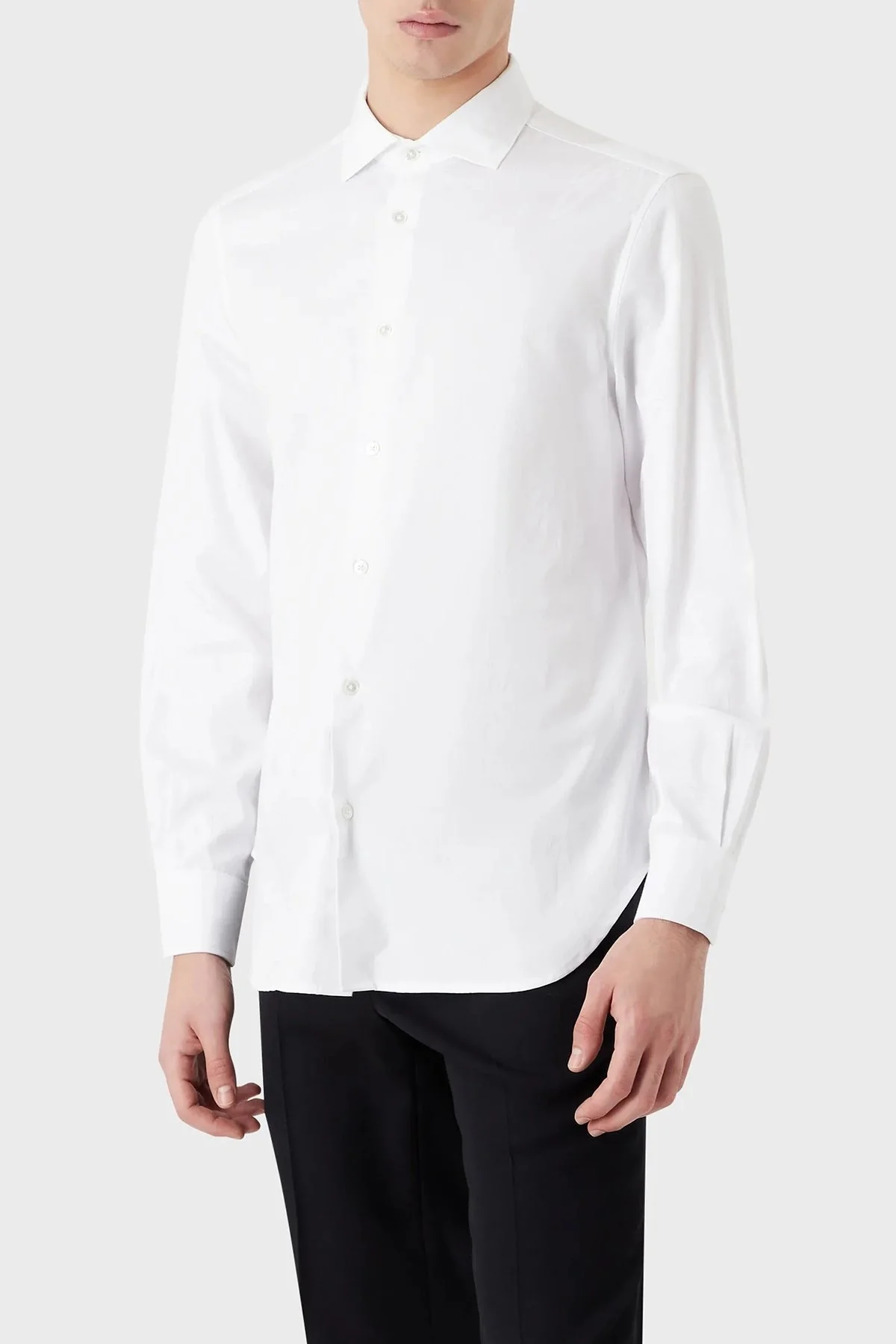 Emporio Armani İmza Logolu % 100 Pamuk Jakarlı Slim Fit Erkek Gömlek 3R1C86 1NVYZ 0101 BEYAZ - 1