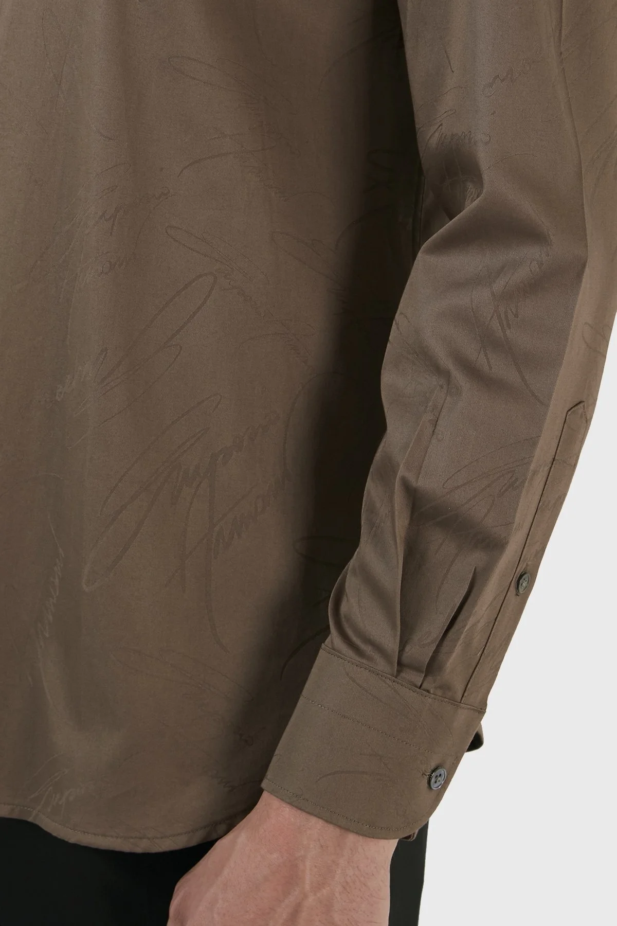 Emporio Armani İmza Logolu % 100 Pamuk Jakarlı Slim Fit Erkek Gömlek 3R1C86 1NVYZ 0440 TOPRAK - 4