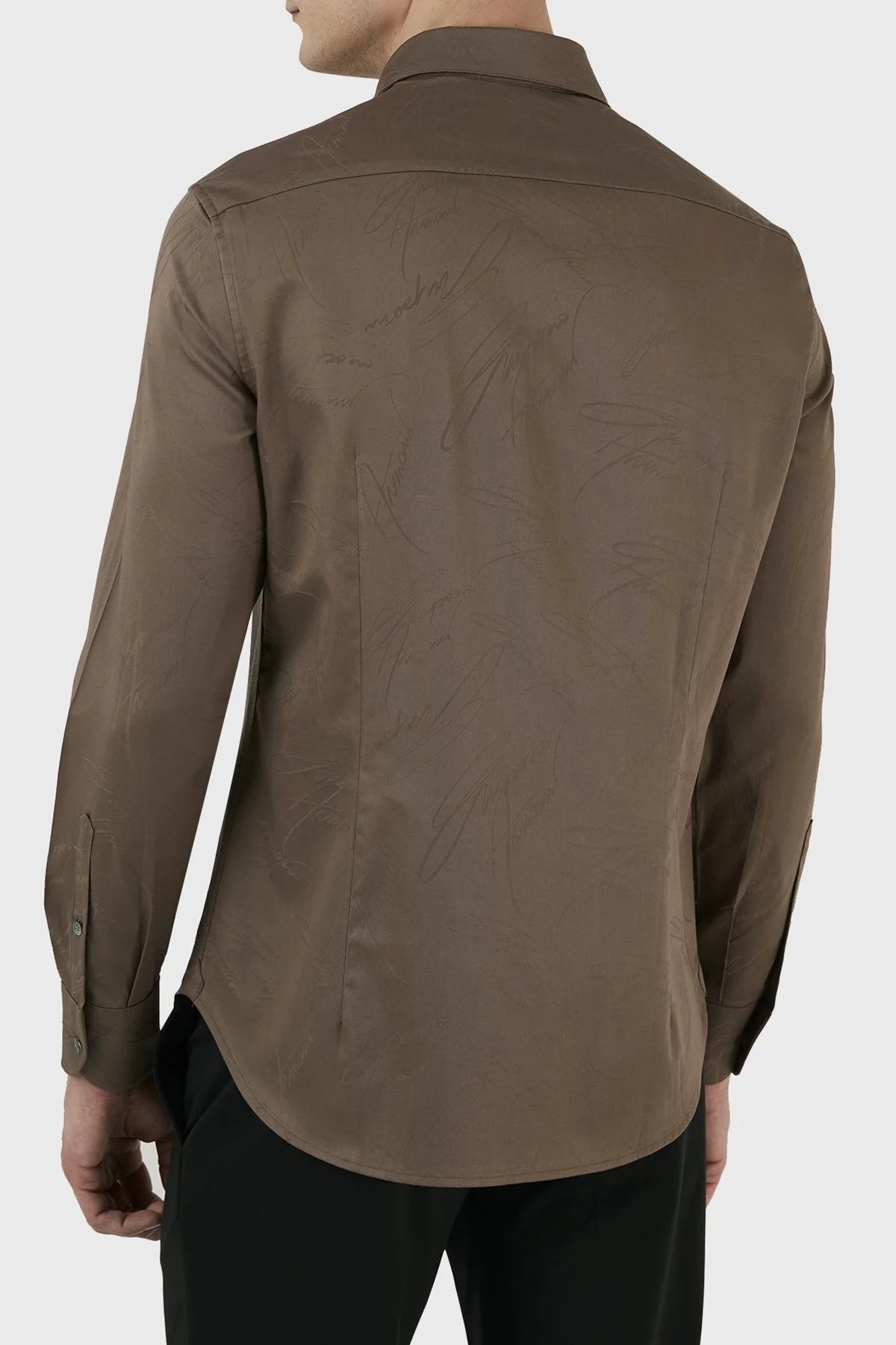 Emporio Armani İmza Logolu % 100 Pamuk Jakarlı Slim Fit Erkek Gömlek 3R1C86 1NVYZ 0440 TOPRAK - 5