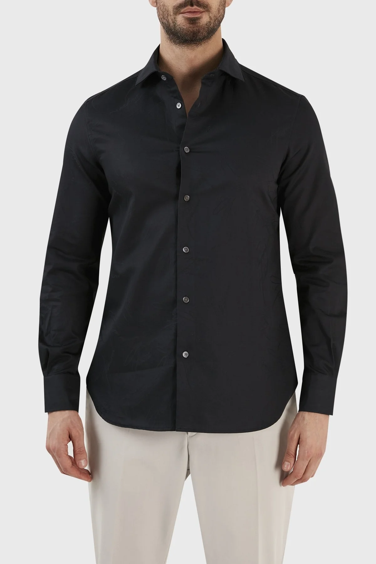 Emporio Armani İmza Logolu % 100 Pamuk Jakarlı Slim Fit Erkek Gömlek 3R1C86 1NVYZ 0920 LACİVERT - 1