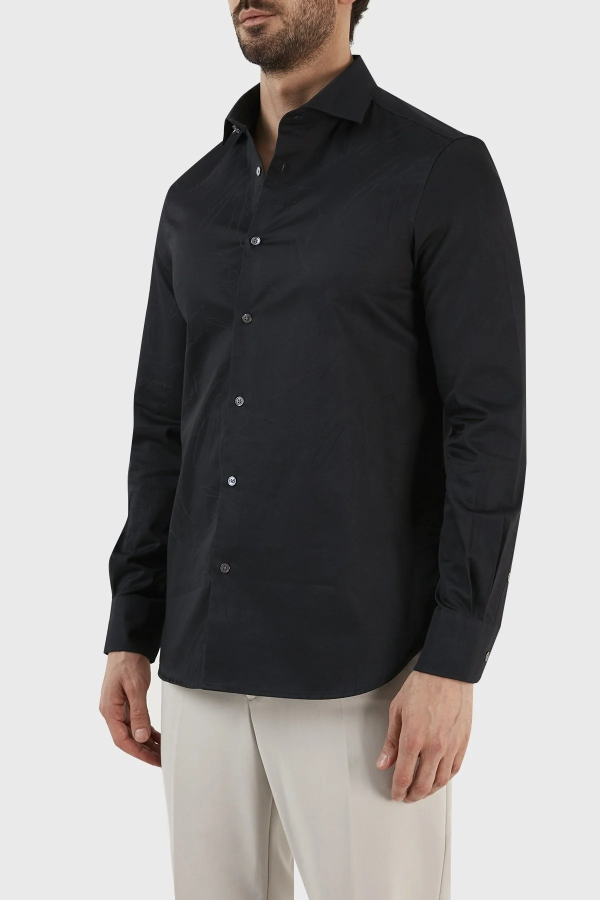 Emporio Armani İmza Logolu % 100 Pamuk Jakarlı Slim Fit Erkek Gömlek 3R1C86 1NVYZ 0920 LACİVERT - 2