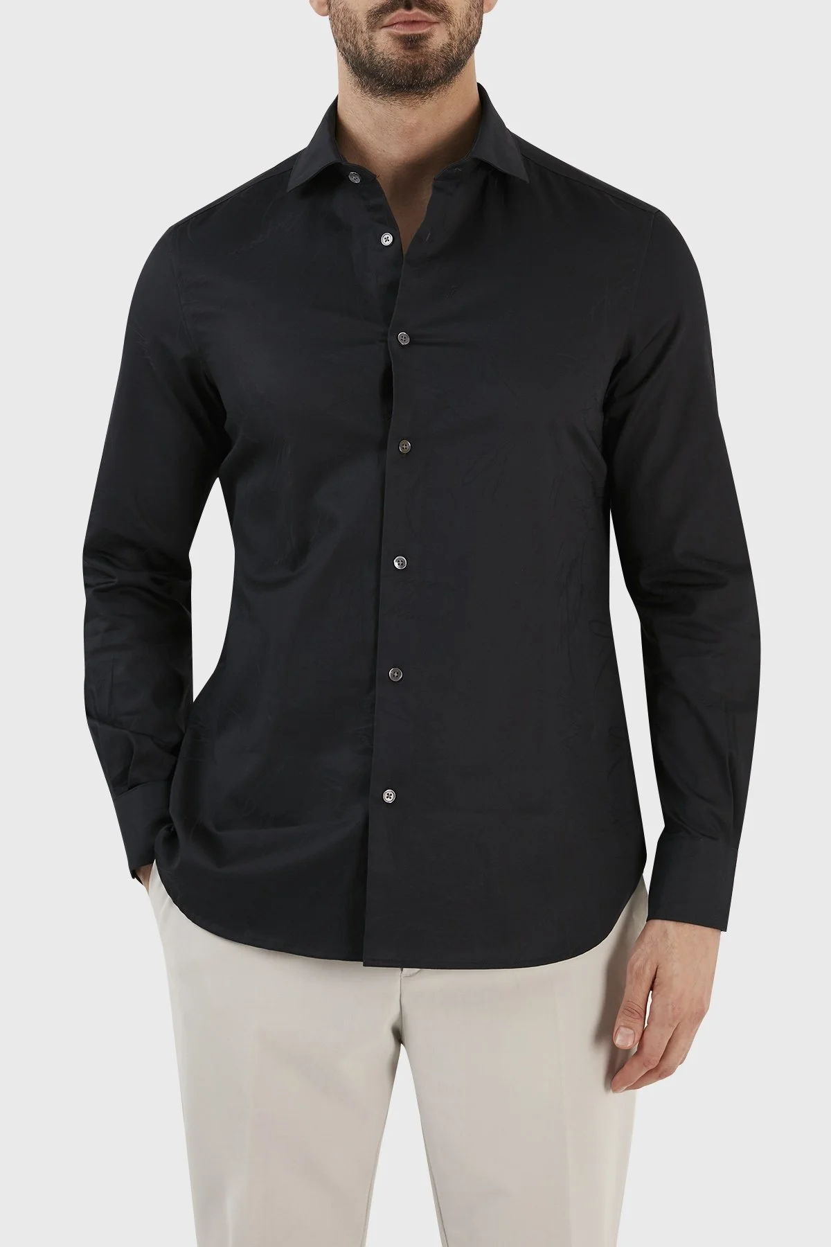 Emporio Armani İmza Logolu % 100 Pamuk Jakarlı Slim Fit Erkek Gömlek 3R1C86 1NVYZ 0920 LACİVERT - 3