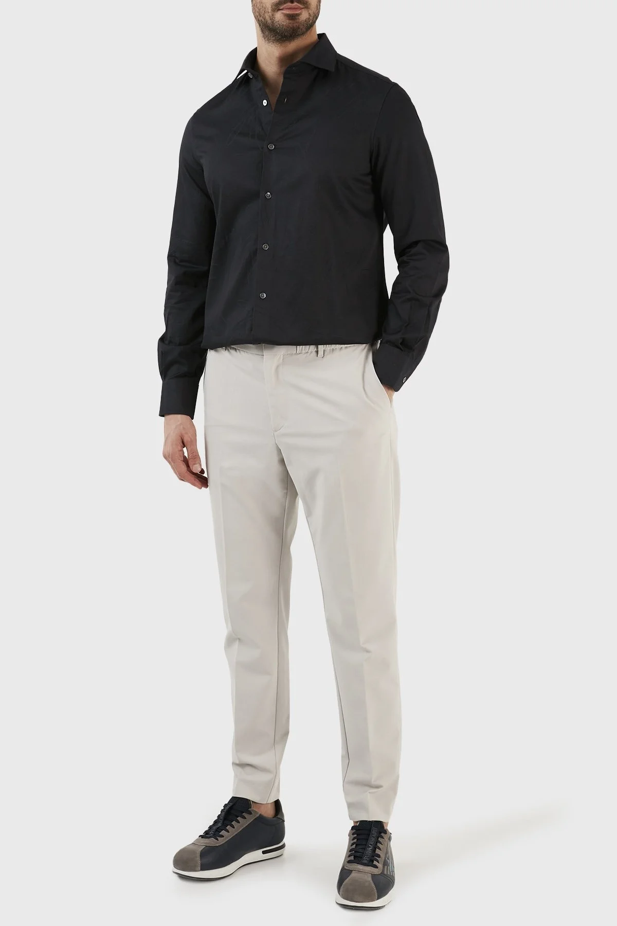 Emporio Armani İmza Logolu % 100 Pamuk Jakarlı Slim Fit Erkek Gömlek 3R1C86 1NVYZ 0920 LACİVERT - 4