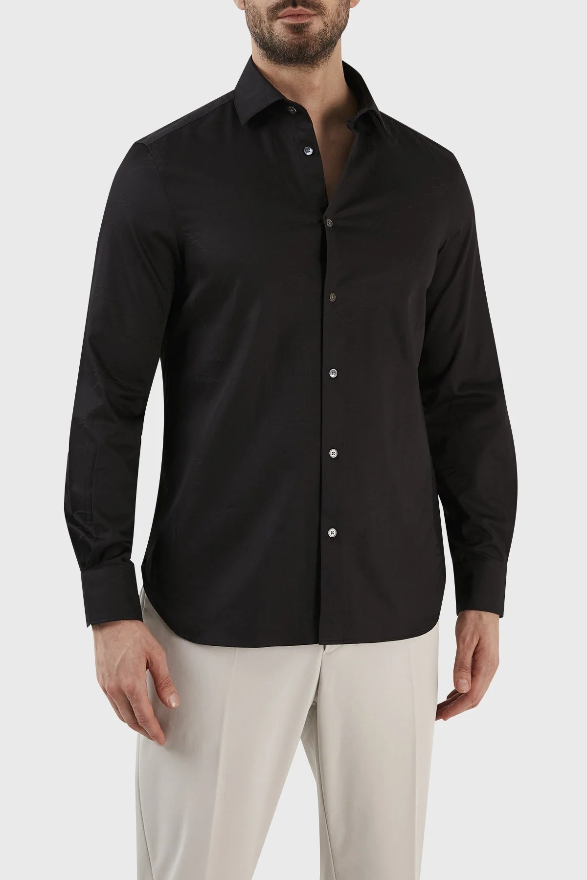 Emporio Armani İmza Logolu % 100 Pamuk Jakarlı Slim Fit Erkek Gömlek 3R1C86 1NVYZ 0999 SİYAH - 1