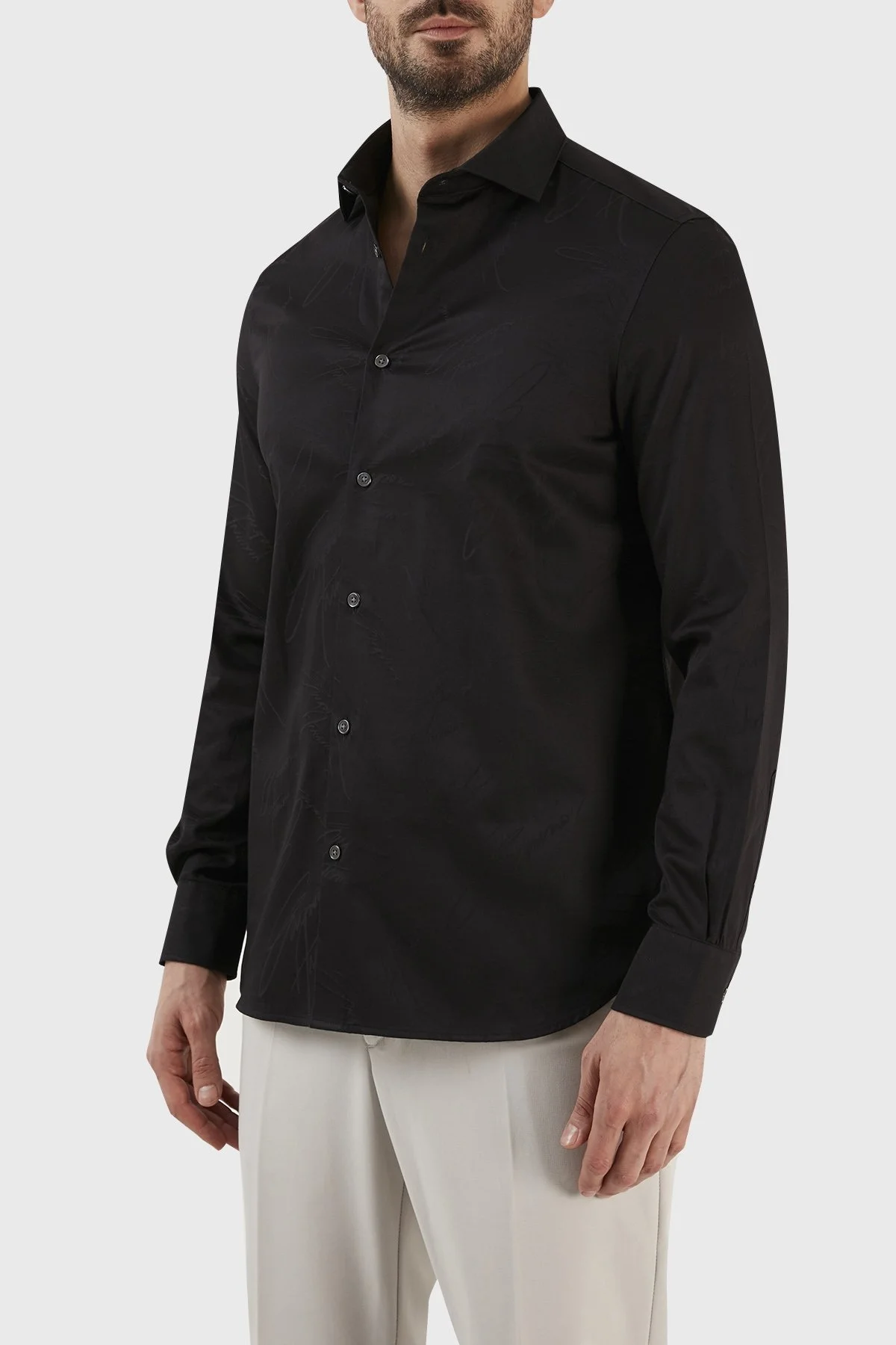 Emporio Armani İmza Logolu % 100 Pamuk Jakarlı Slim Fit Erkek Gömlek 3R1C86 1NVYZ 0999 SİYAH - 2