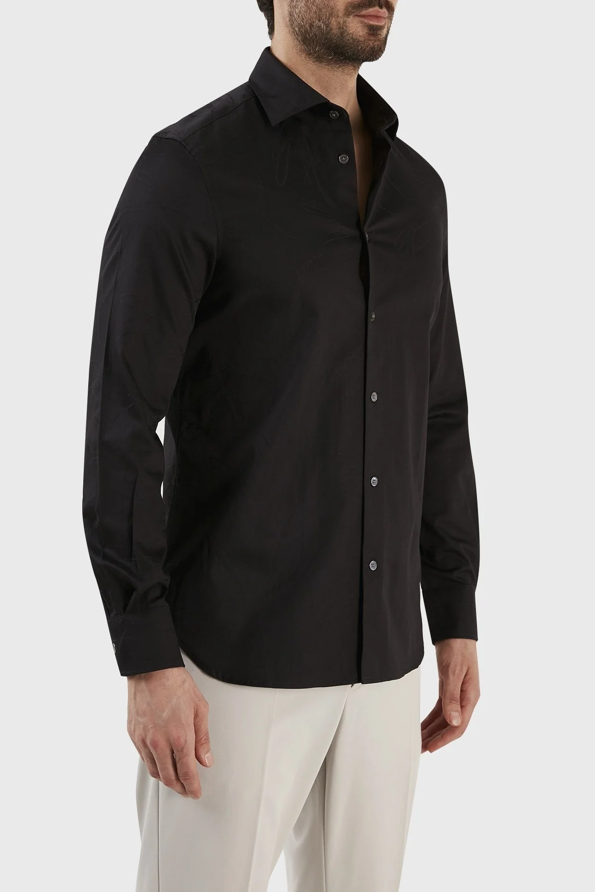 Emporio Armani İmza Logolu % 100 Pamuk Jakarlı Slim Fit Erkek Gömlek 3R1C86 1NVYZ 0999 SİYAH - 3