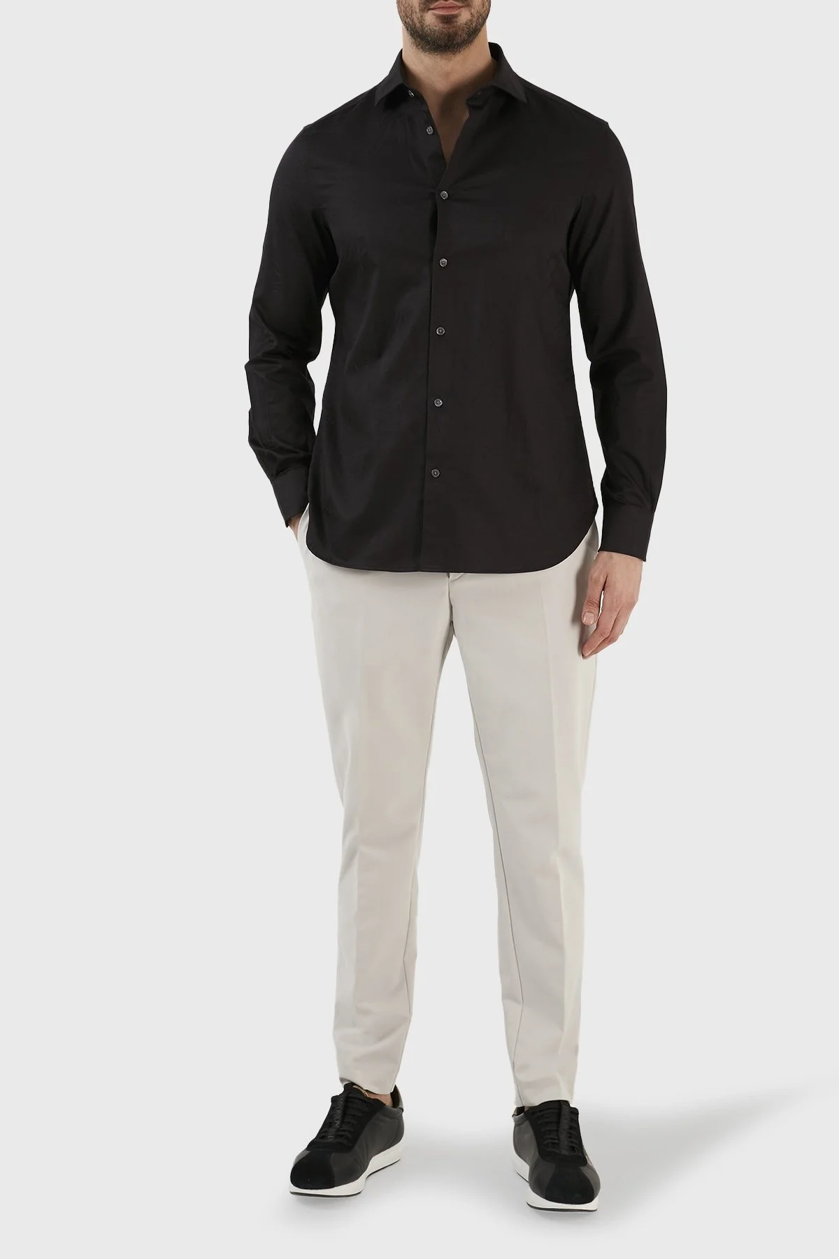 Emporio Armani İmza Logolu % 100 Pamuk Jakarlı Slim Fit Erkek Gömlek 3R1C86 1NVYZ 0999 SİYAH - 4