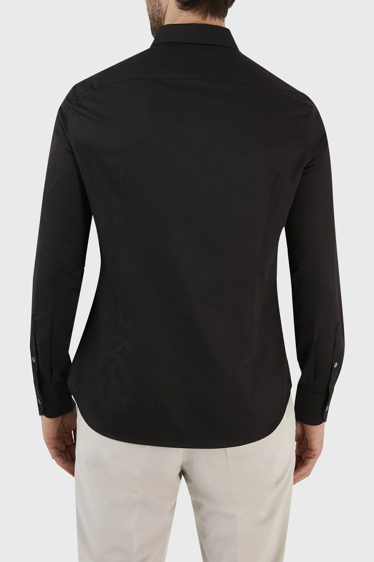 Emporio Armani İmza Logolu % 100 Pamuk Jakarlı Slim Fit Erkek Gömlek 3R1C86 1NVYZ 0999 SİYAH - 5