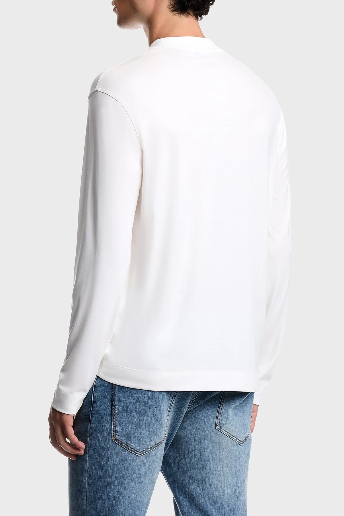 Emporio Armani İpek Karışımlı Bisiklet Yaka Uzun Kollu Erkek T Shirt EM006771 AF13721 U0003 Beyaz - 3