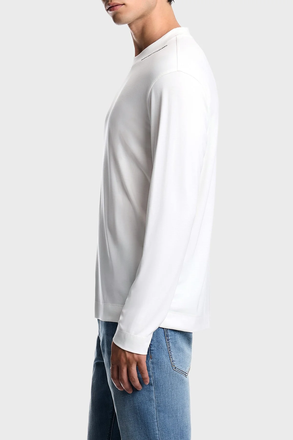 Emporio Armani İpek Karışımlı Bisiklet Yaka Uzun Kollu Erkek T Shirt EM006771 AF13721 U0003 Beyaz - 4
