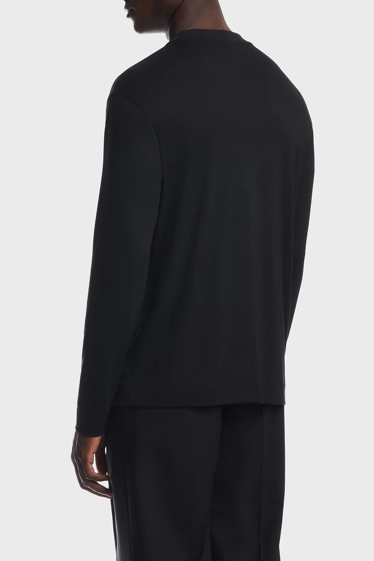 Emporio Armani İpek Karışımlı Bisiklet Yaka Uzun Kollu Erkek T Shirt EM006771 AF13721 UC001 Siyah - 3