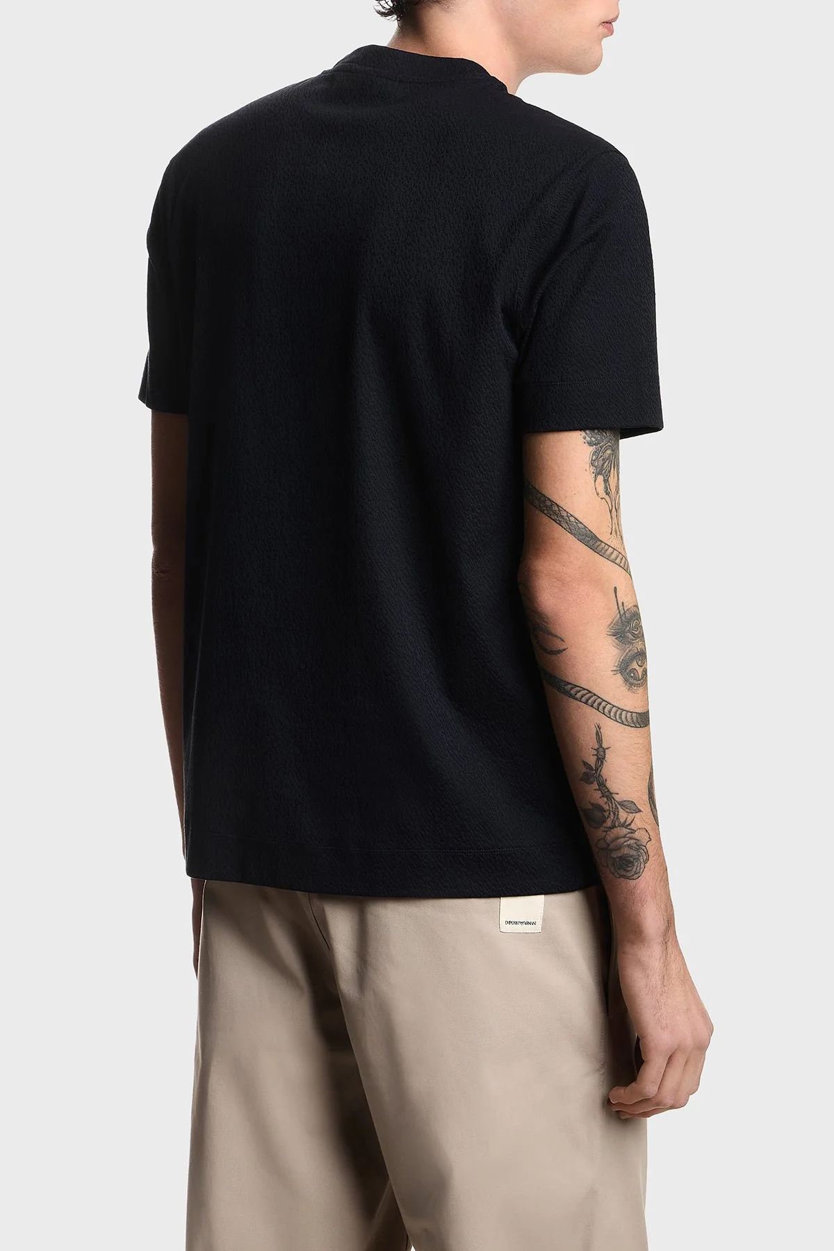 Emporio Armani İpek Karışımlı Jakarlı Regular Fit Bisiklet Yaka Erkek T Shirt EM004917 AF23458 FB452 LACİVERT - 3