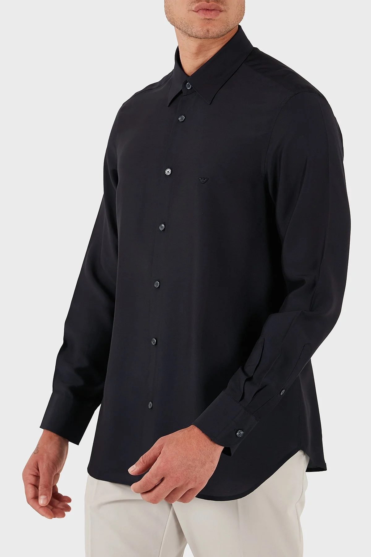 Emporio Armani İpek Karışımlı Regular Fit Klasik Yaka Erkek Gömlek EM001537 AF17293 UB118 LACİVERT - 3