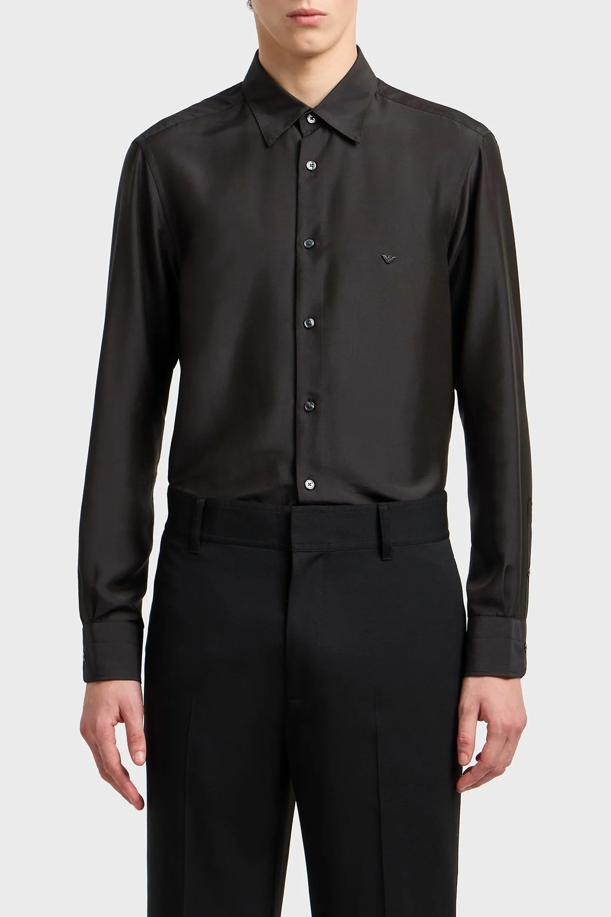 Emporio Armani İpek Karışımlı Regular Fit Klasik Yaka Erkek Gömlek EM001537 AF17293 UC001 SİYAH - 1
