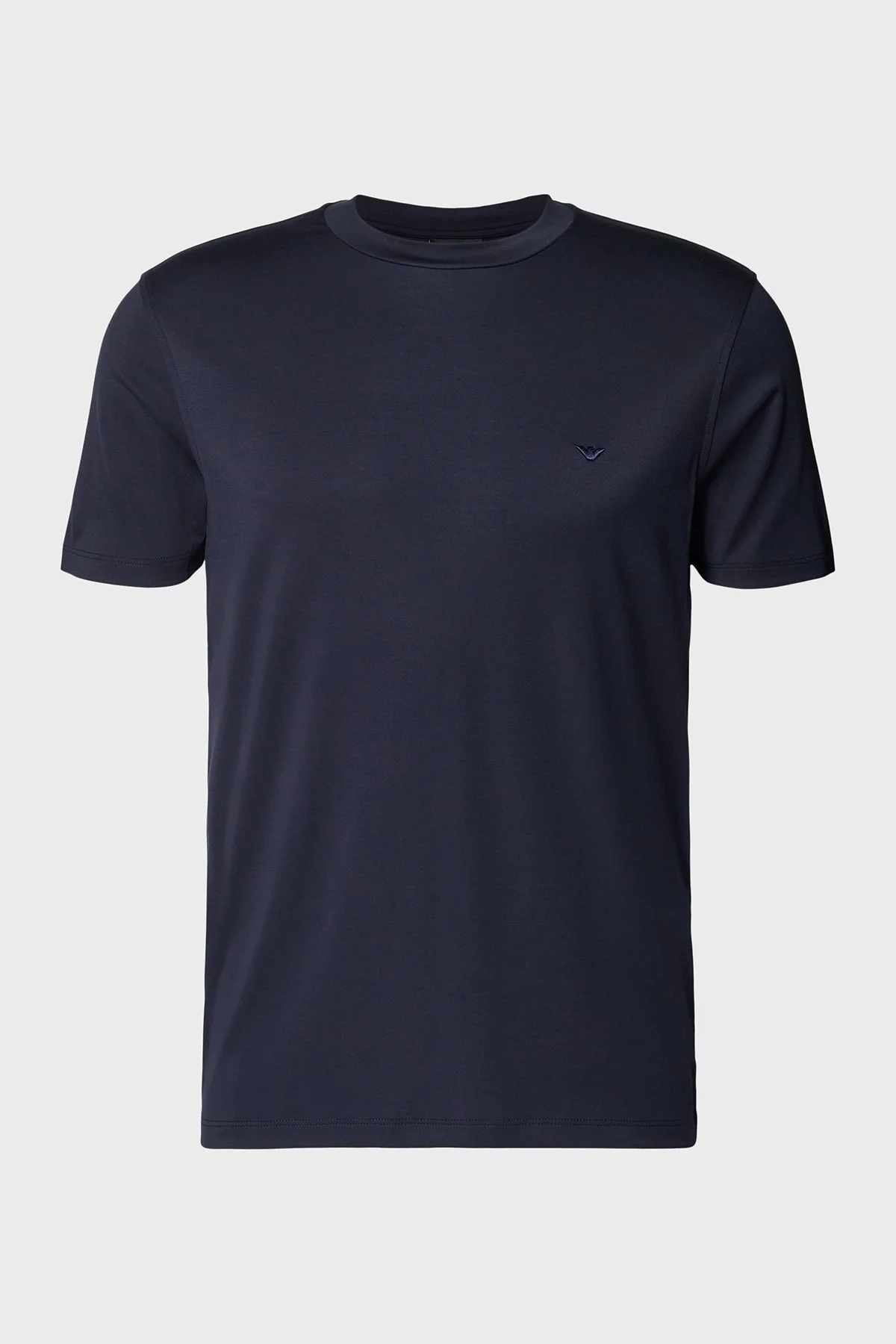 Emporio Armani İpek Karışımlı Regular Fit Logolu Bisiklet Yaka Erkek T Shirt EM004586 AF13721 UB118 LACİVERT - 5