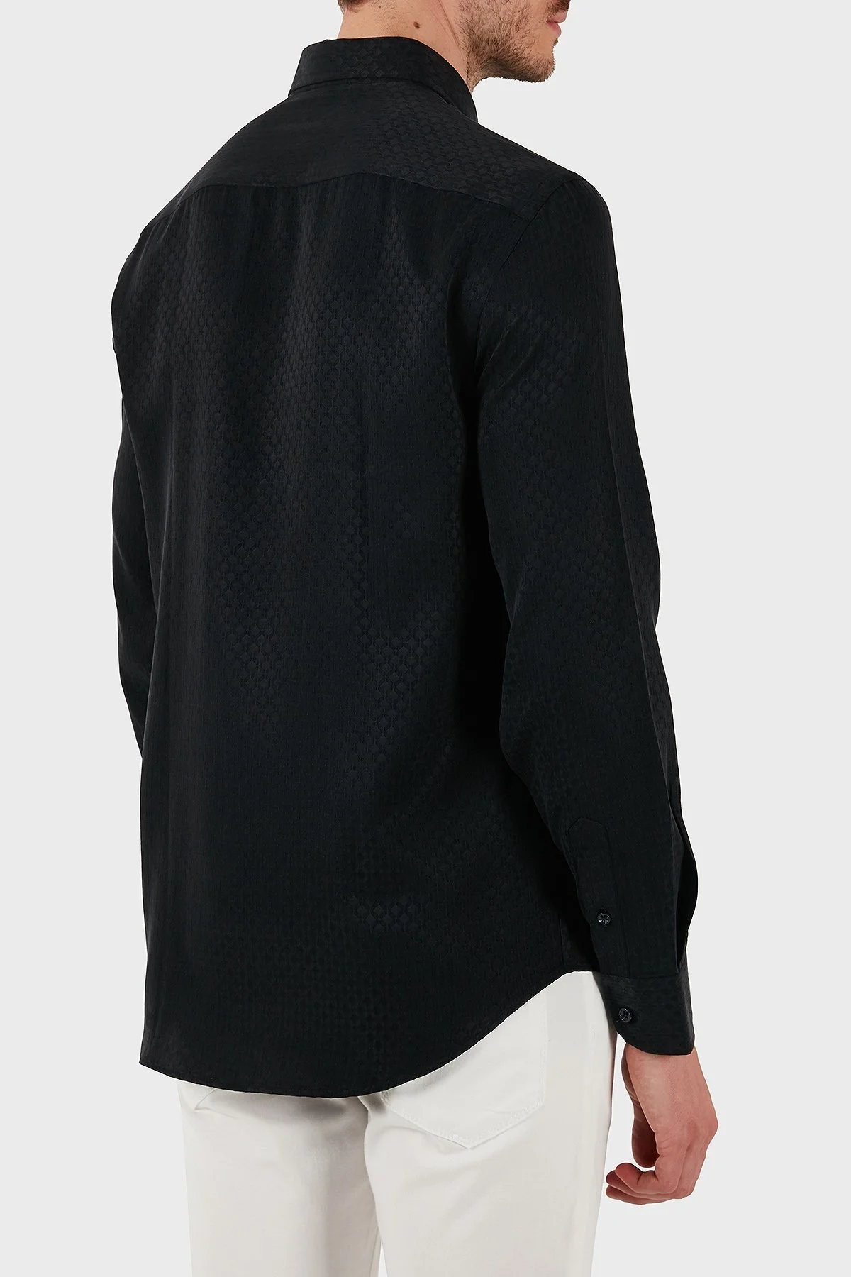 Emporio Armani İpek ve Pamuk Karışımlı Regular Fit Kendinden Desenli Erkek Gömlek EM000081 AF15434 U8136 SİYAH - 8