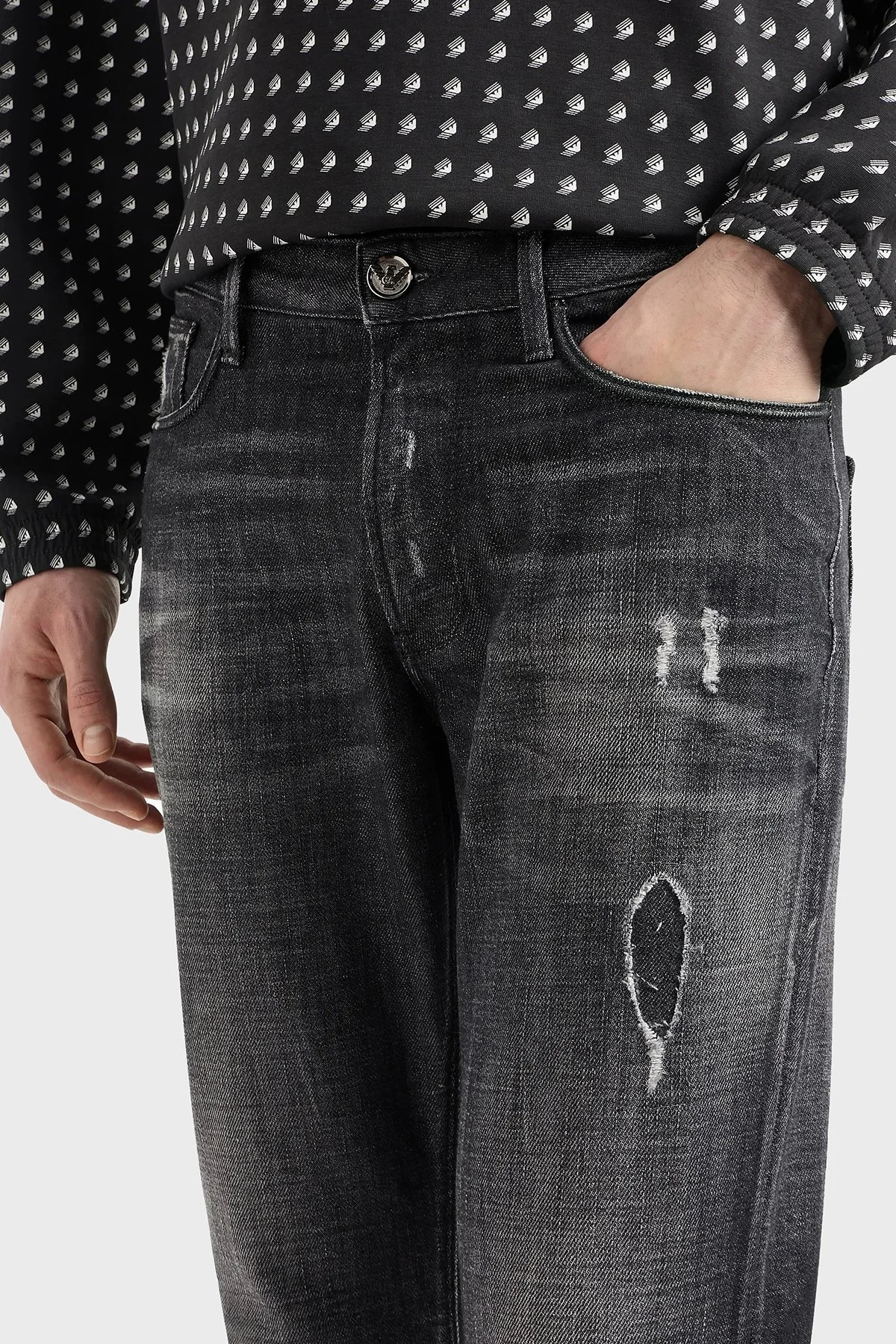 Emporio Armani J06 Düşük Bel Slim Fit Dar Paça Jeans Erkek Kot Pantolon 3D1J06 1D14Z 0006 SİYAH - 4