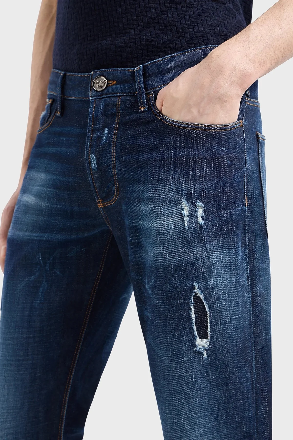 Emporio Armani J06 Düşük Bel Slim Fit Dar Paça Jeans Erkek Kot Pantolon 3D1J06 1D14Z 0942 LACİVERT - 4