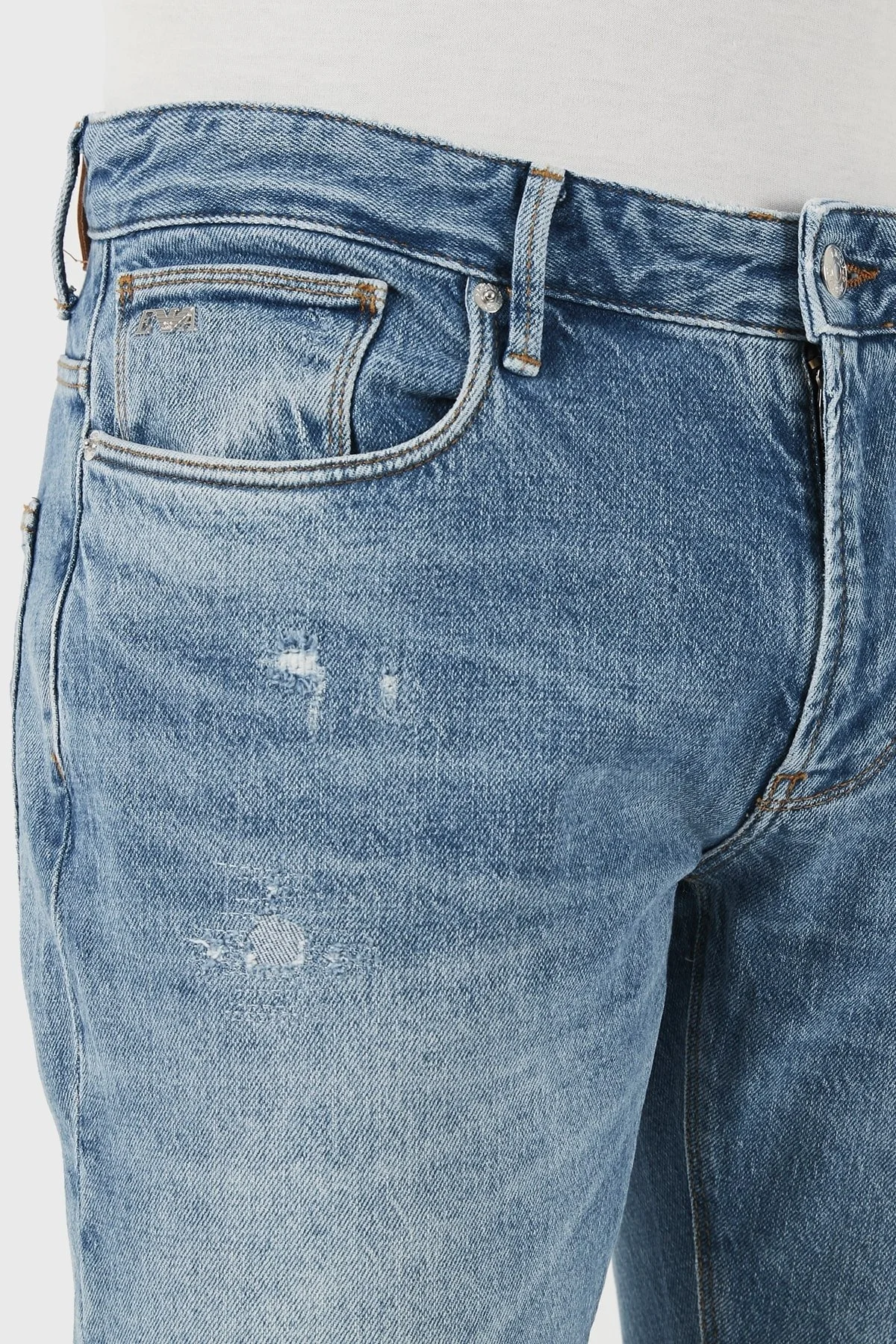 Emporio Armani J06 Düşük Bel Slim Fit Jeans Erkek Kot Pantolon 3D1J06 1D06Z 0943 Buz Mavi - 5