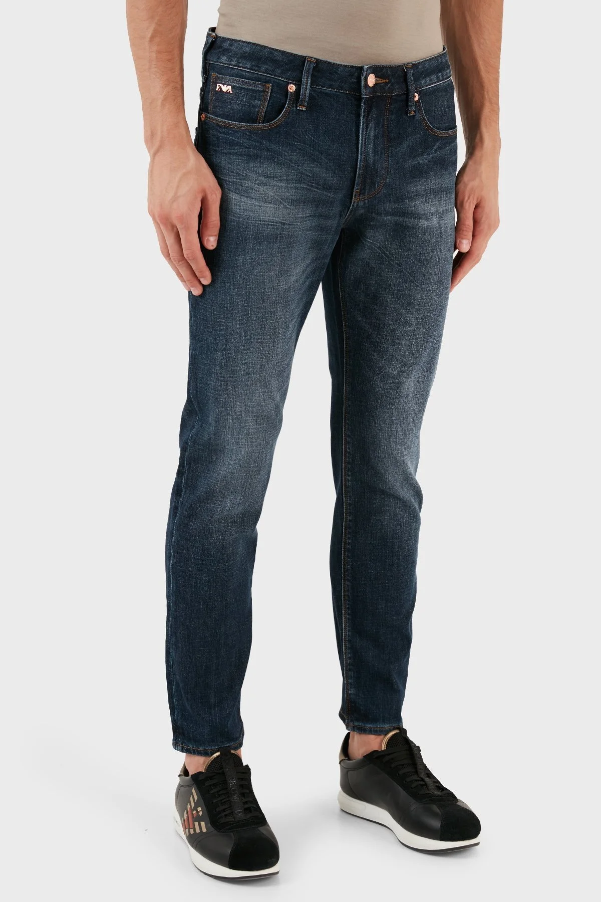 Emporio Armani J06 Pamuklu Düşük Bel Dar Paça Slim Fit Jeans Erkek Kot Pantolon 6R1J06 1DRGZ 0941 MAVİ - 6
