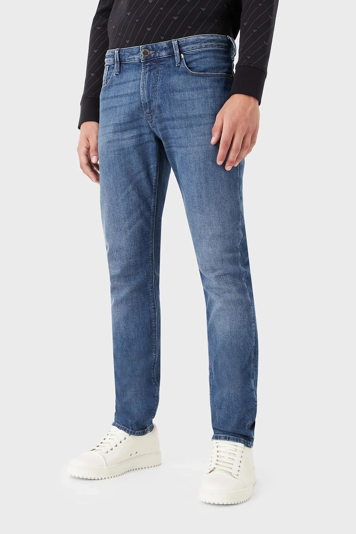 Emporio Armani J06 Pamuklu Düşük Bel Düz Paça Jeans Erkek Kot Pantolon 8N1J06 1D5QZ 0942 MAVİ - 1