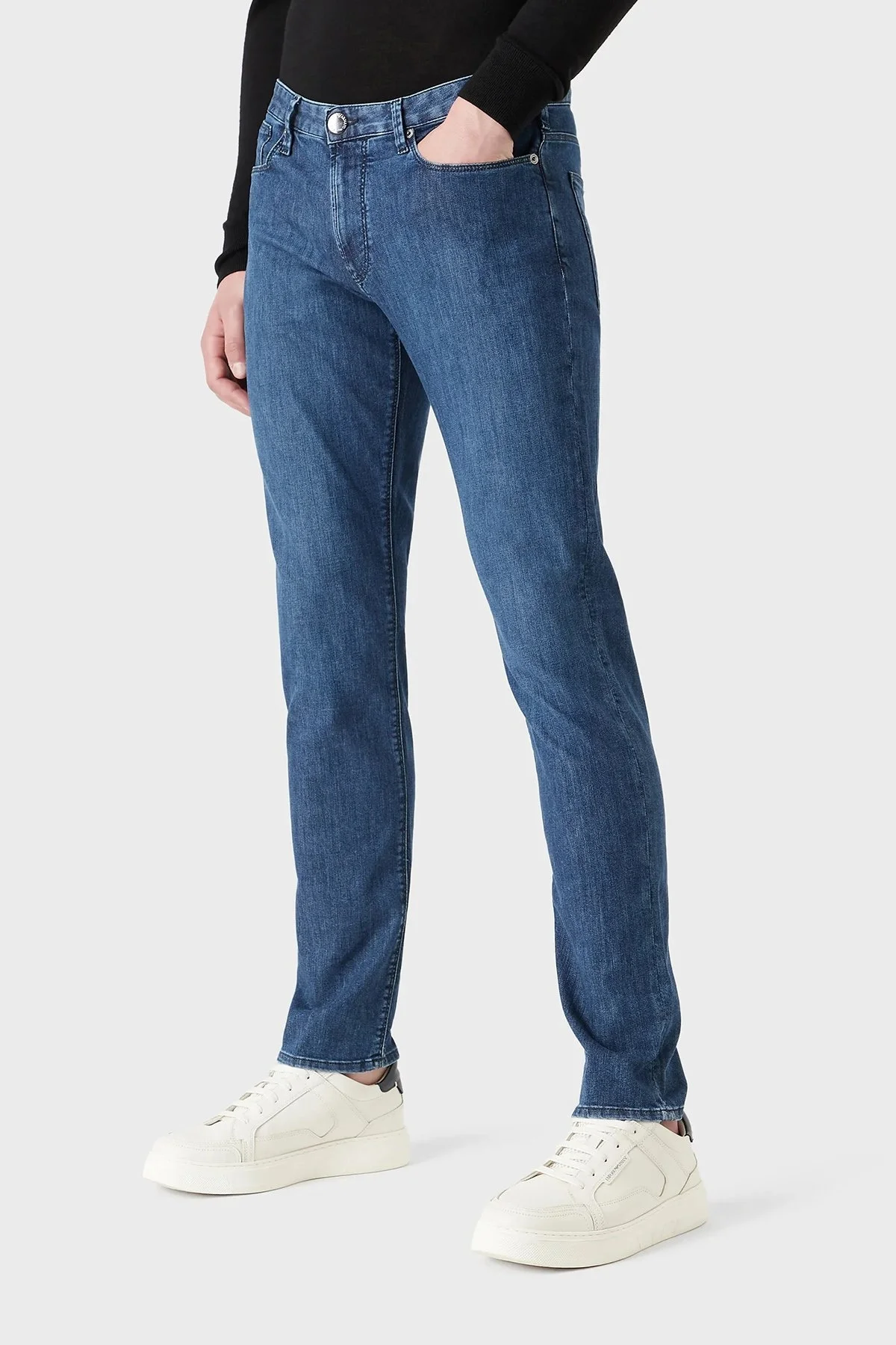 Emporio Armani J06 Pamuklu Düşük Bel Regular Fit Düz Paça Jeans Erkek Kot Pantolon 8N1J06 1D85Z 0943 MAVİ - 7