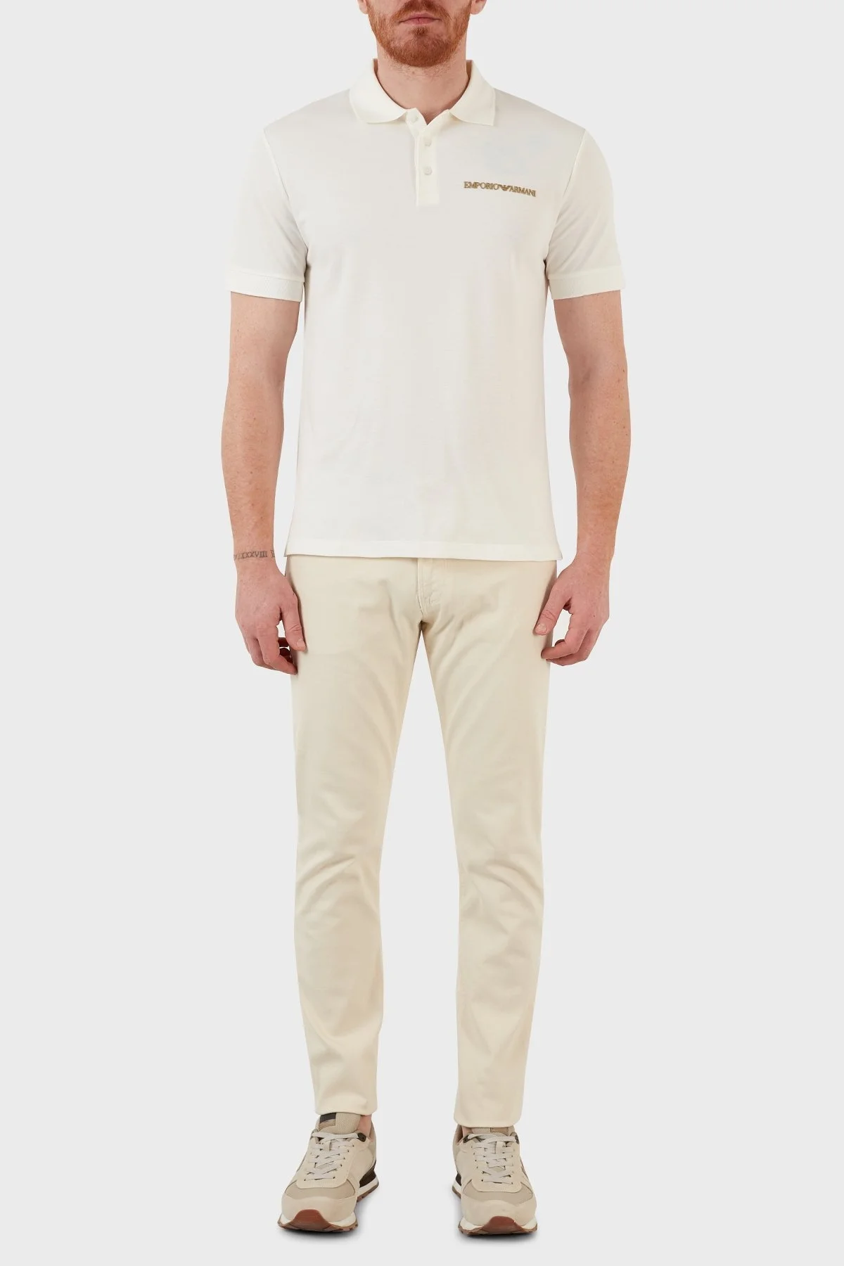 Emporio Armani J06 Pamuklu Normal Bel Slim Fit Dar Paça Jeans Erkek Kot Pantolon 3L1J06 1N4RZ 0128 KREM - 1