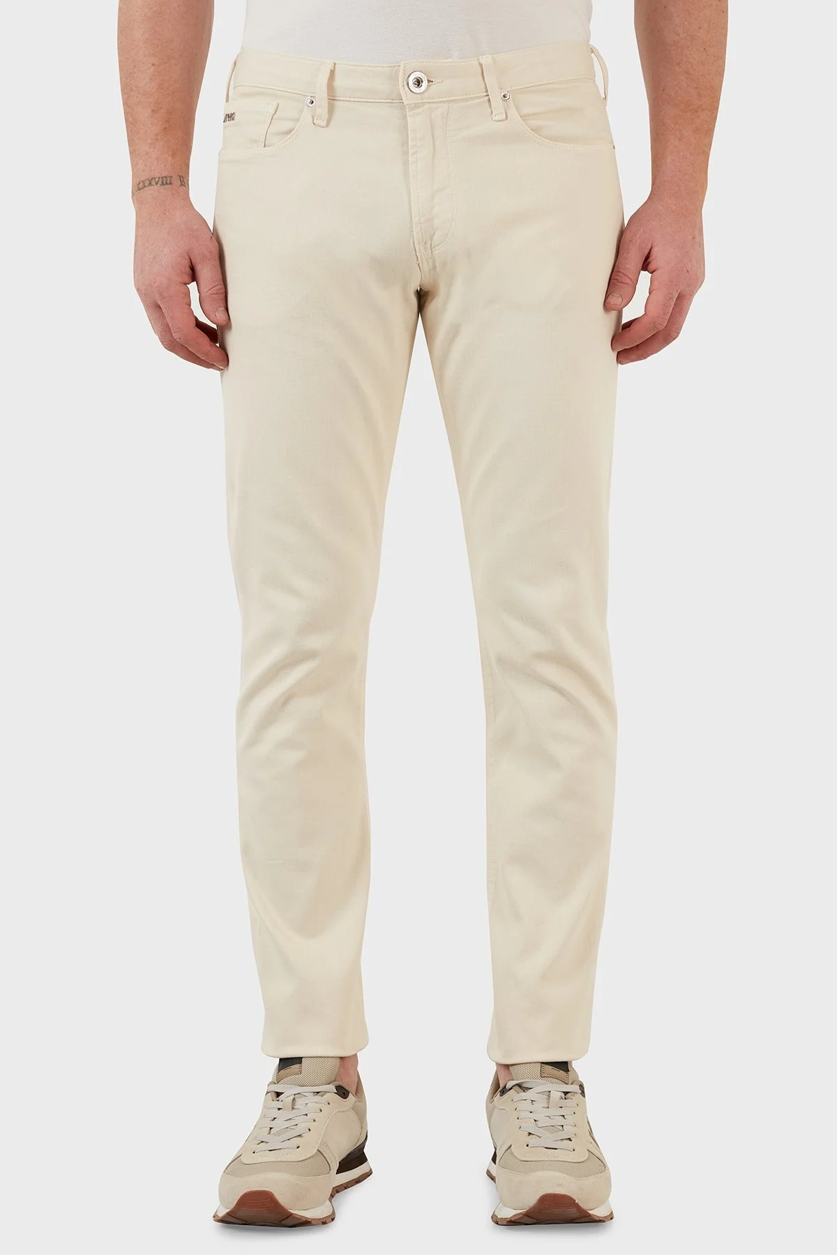 Emporio Armani J06 Pamuklu Normal Bel Slim Fit Dar Paça Jeans Erkek Kot Pantolon 3L1J06 1N4RZ 0128 KREM - 2